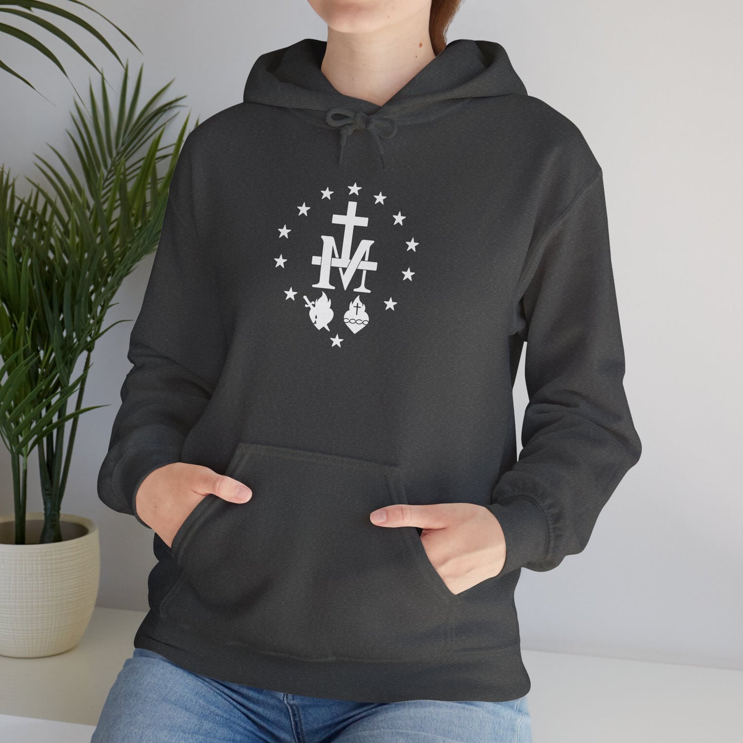 Marian Cross Hoodie — Our Lady Catholic Symbol Sweatshirt