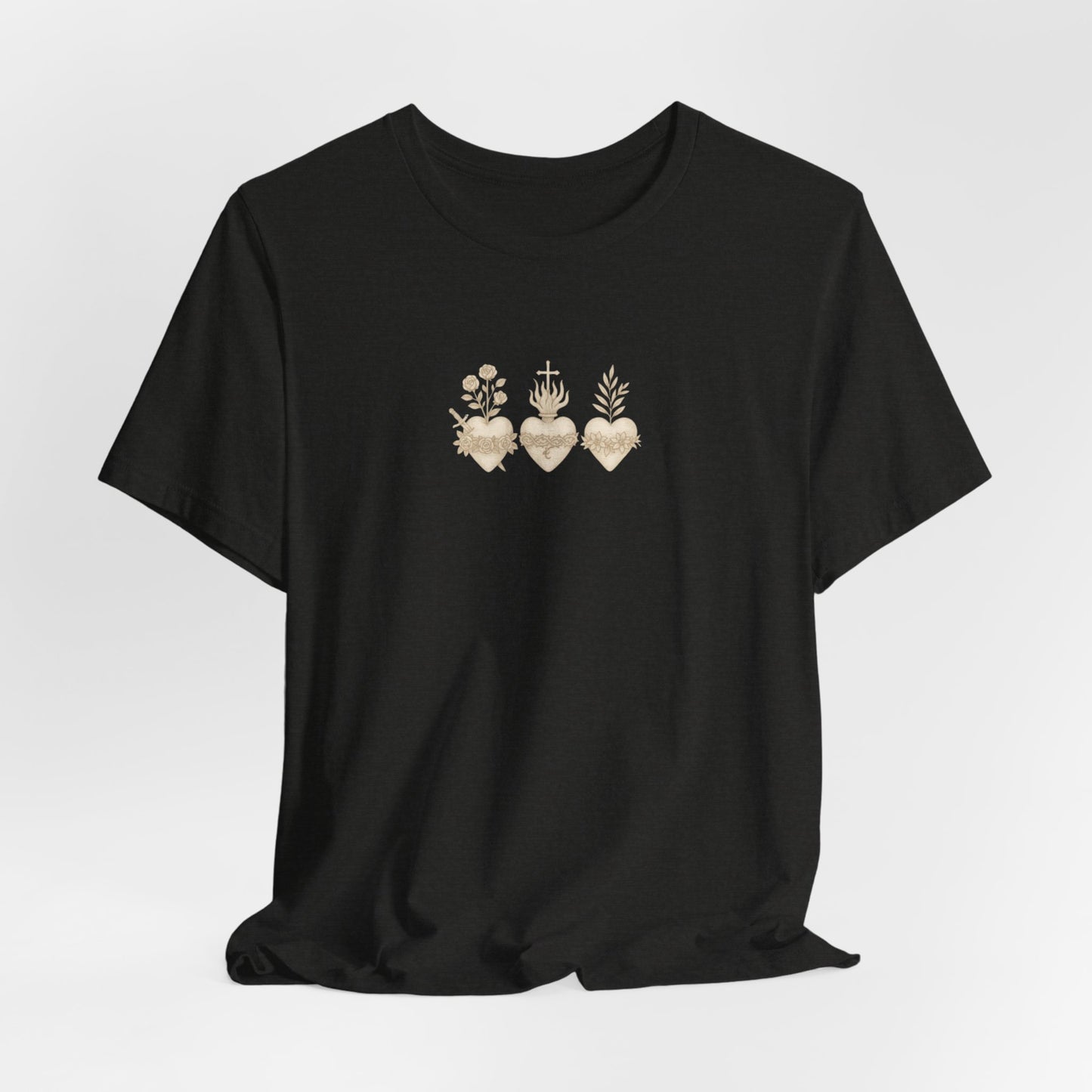 Sacred Heart Trio Graphic Tee — Minimal Vintage Botanical Hearts T-Shirt