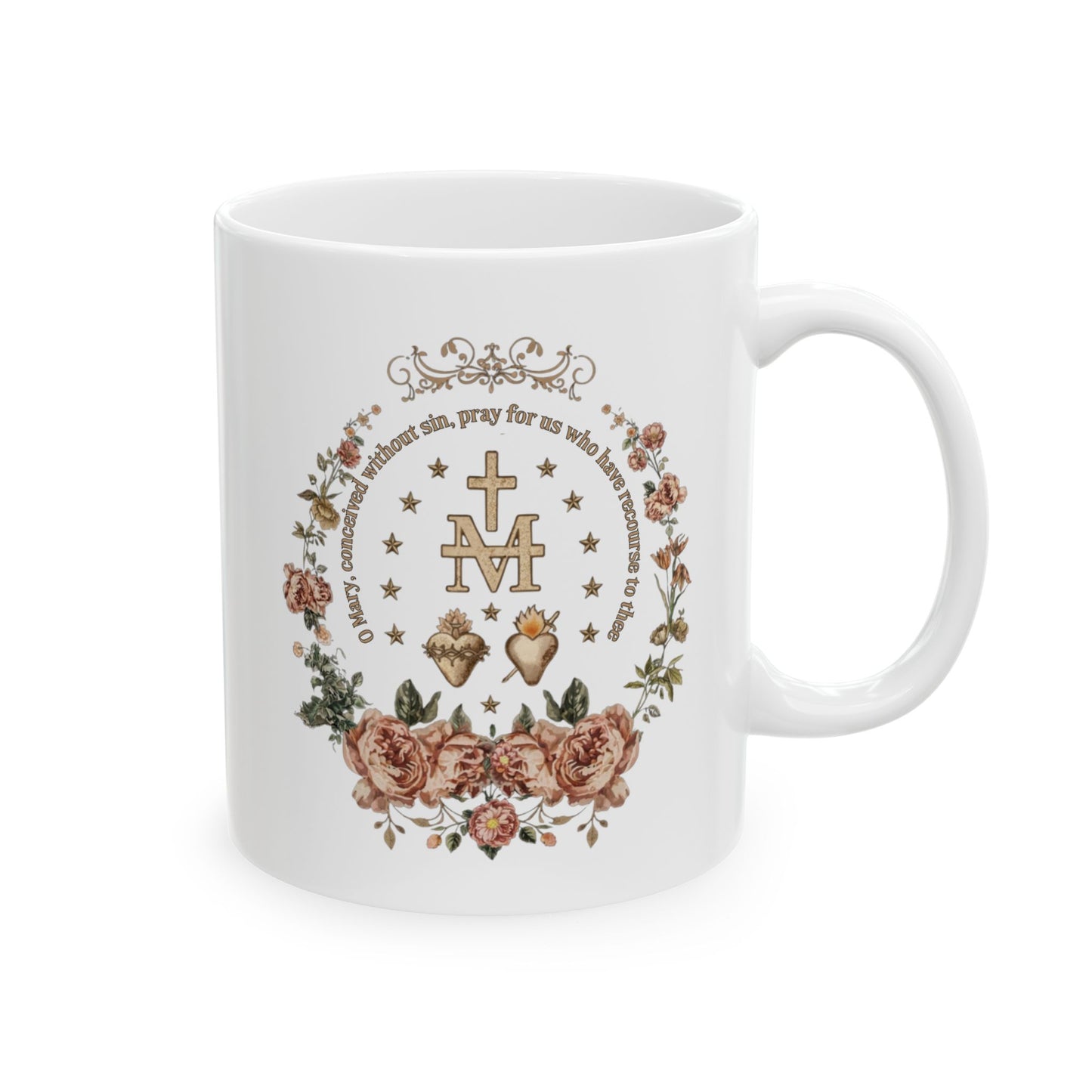 Catholic Marian Devotion Ceramic Mug — Blessed Virgin Prayer Coffee Cup (11oz & 15oz)