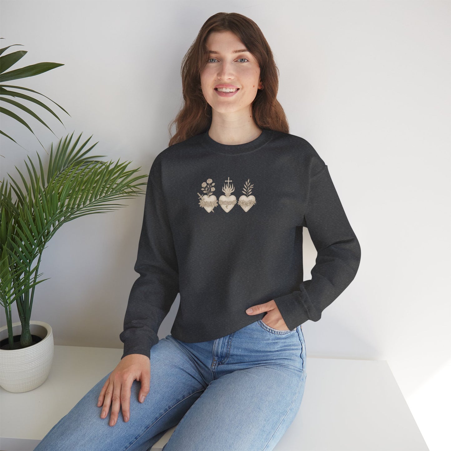 Sacred Heart Trio Catholic Shirt | Minimal Faith Tee | Jesus Mary Joseph Graphic | Christian Aesthetic Apparel