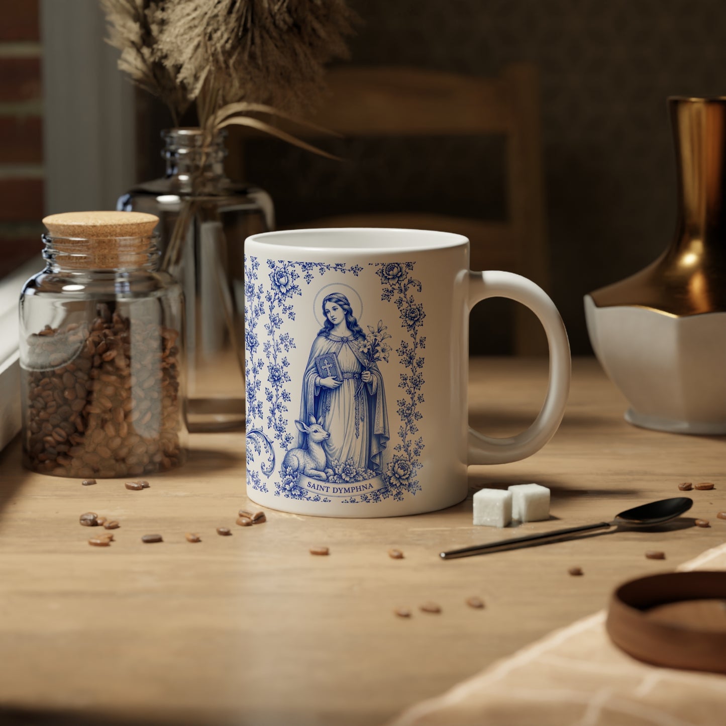 Saint Dymphna Jumbo Mug — 20oz Catholic Prayer Coffee Cup