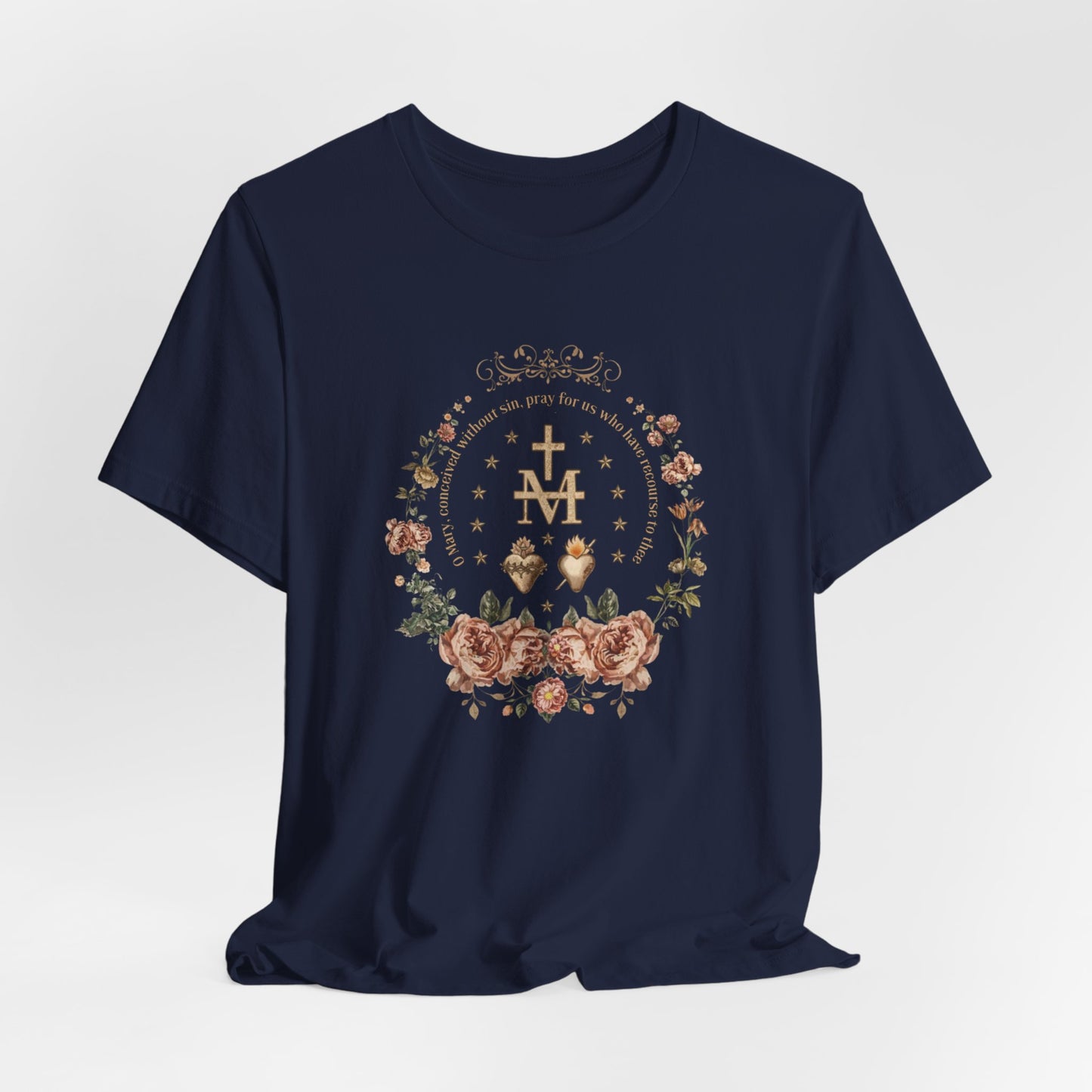 Marian Sacred Heart Shirt – Catholic Floral Mary Devotional T-Shirt