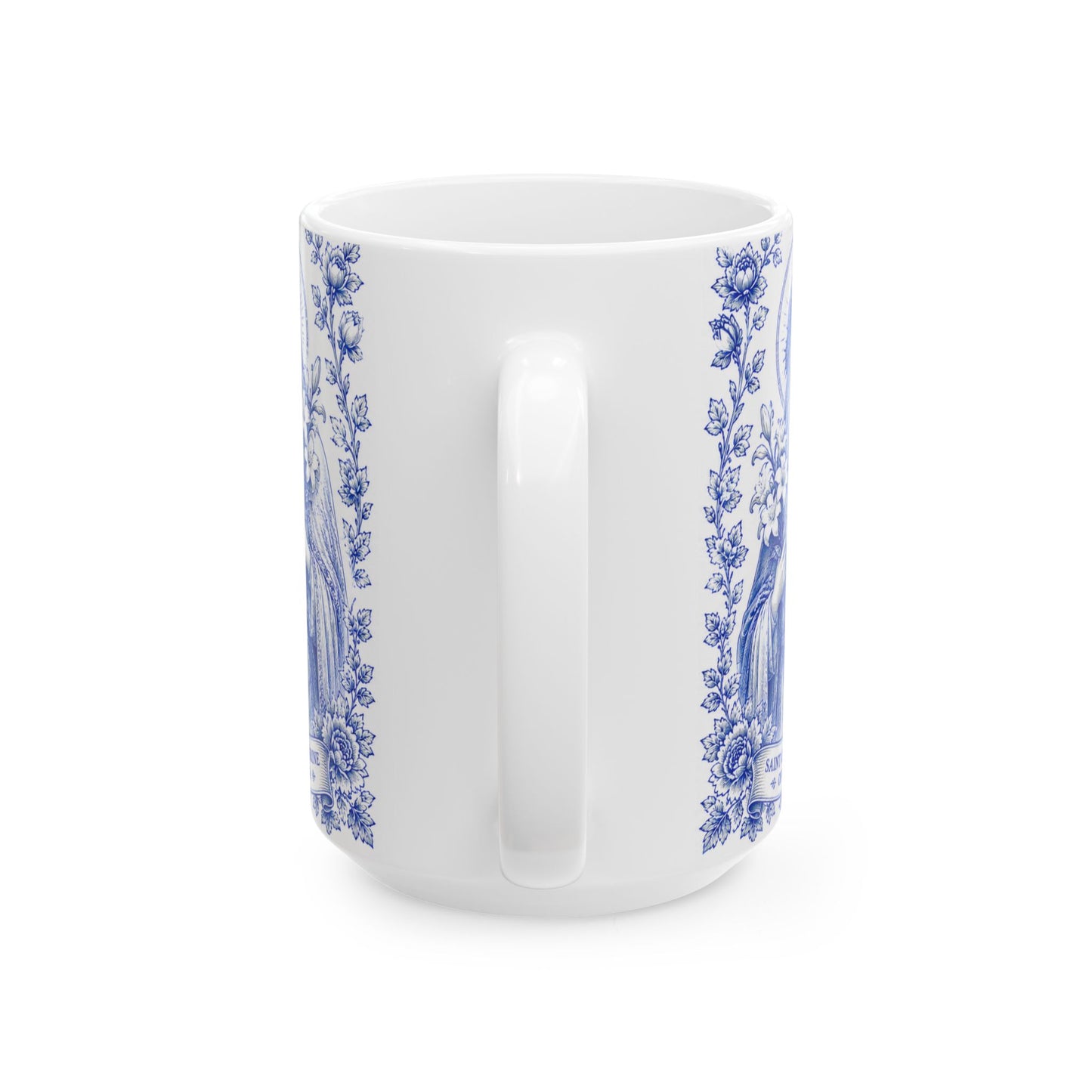 Saint Catherine of Siena Catholic Mug – Blue Toile Design (15oz)