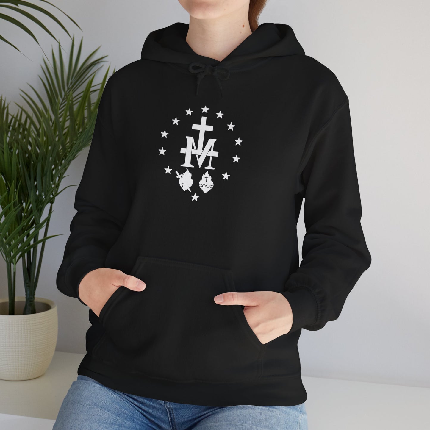 Marian Cross Hoodie — Our Lady Catholic Symbol Sweatshirt