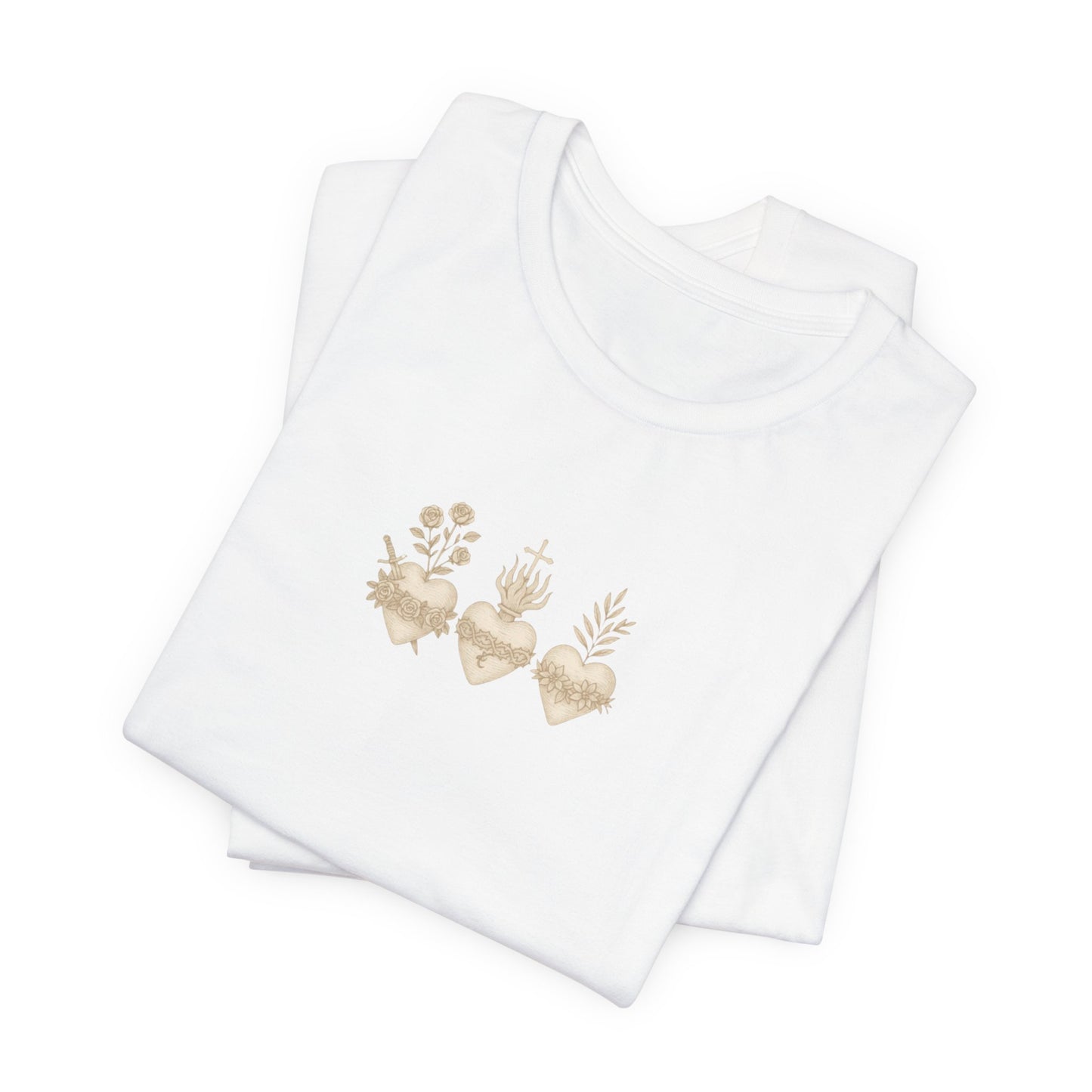 Sacred Heart Trio Graphic Tee — Minimal Vintage Botanical Hearts T-Shirt
