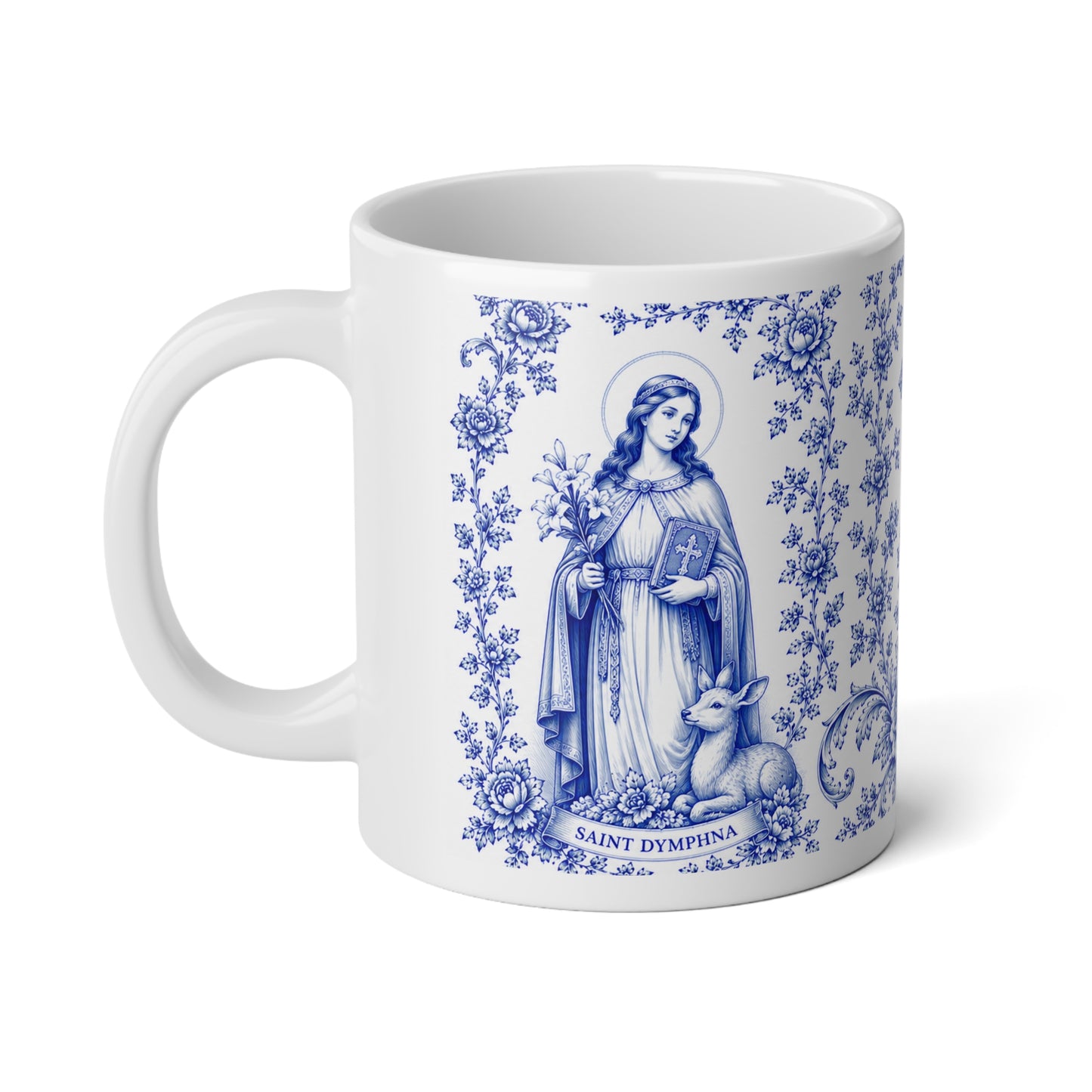 Saint Dymphna Jumbo Mug — 20oz Catholic Prayer Coffee Cup