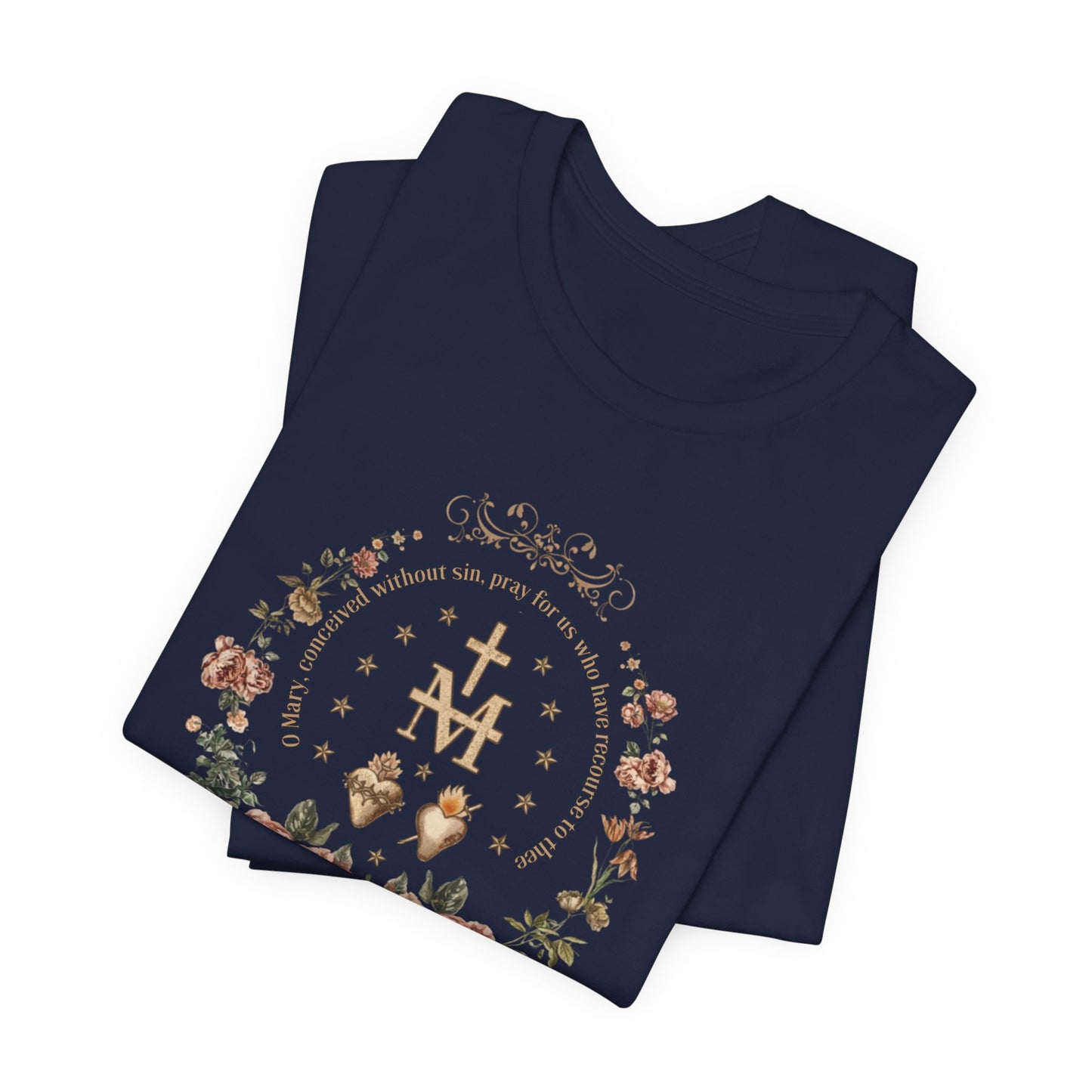 Marian Sacred Heart Shirt – Catholic Floral Mary Devotional T-Shirt