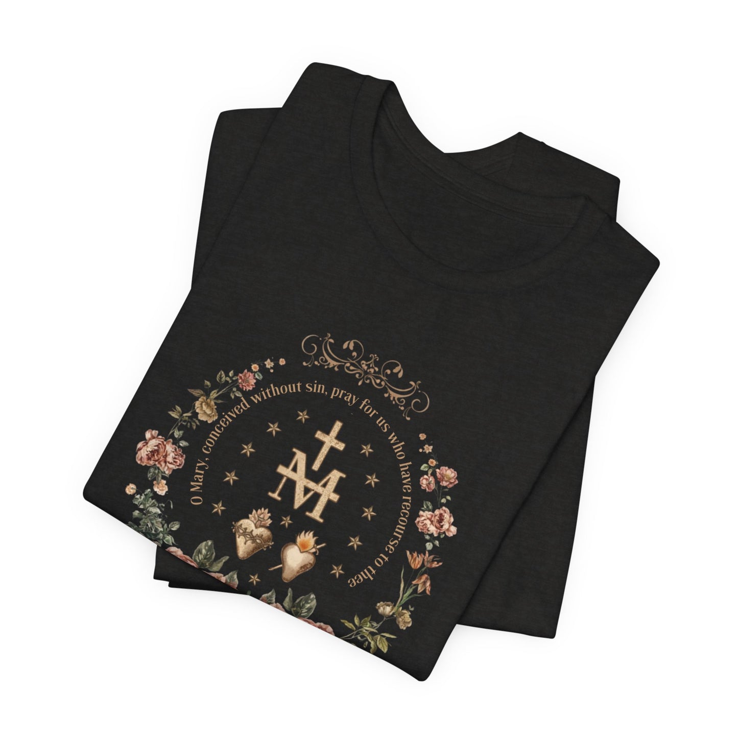 Marian Sacred Heart Shirt – Catholic Floral Mary Devotional T-Shirt
