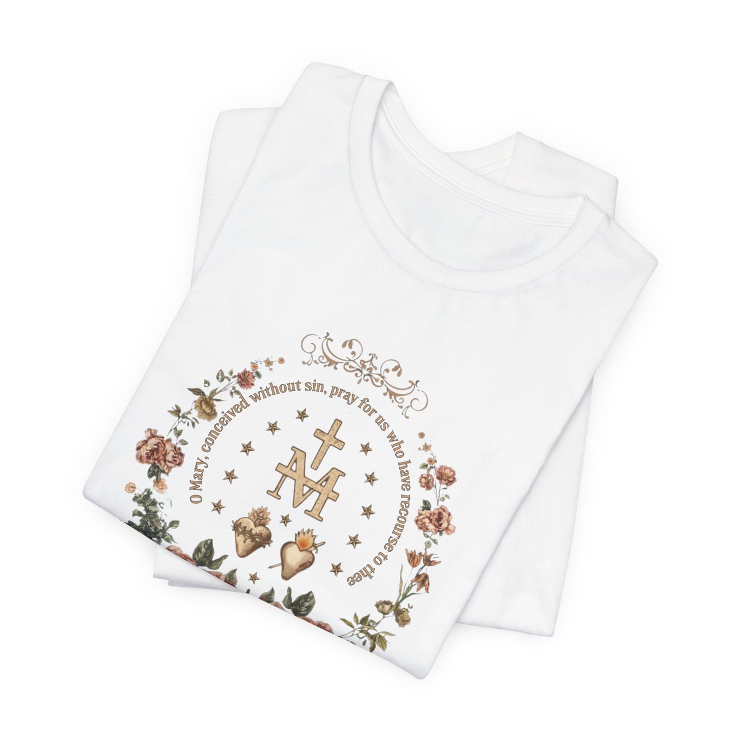 Marian Sacred Heart Shirt – Catholic Floral Mary Devotional T-Shirt