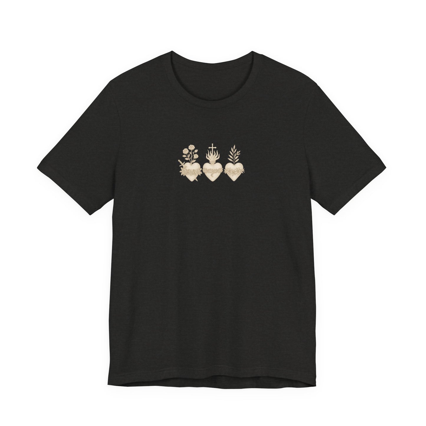 Sacred Heart Trio Graphic Tee — Minimal Vintage Botanical Hearts T-Shirt