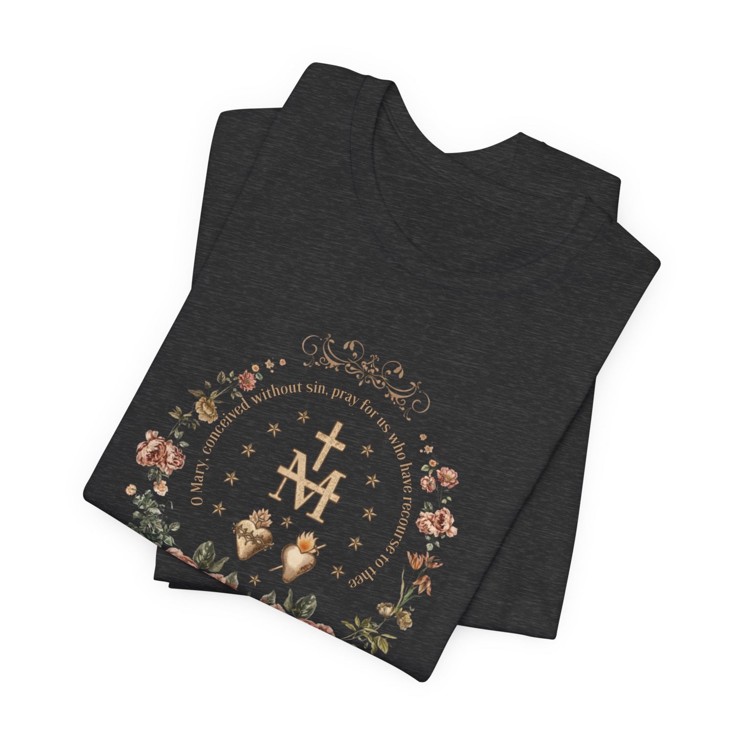 Marian Sacred Heart Shirt – Catholic Floral Mary Devotional T-Shirt