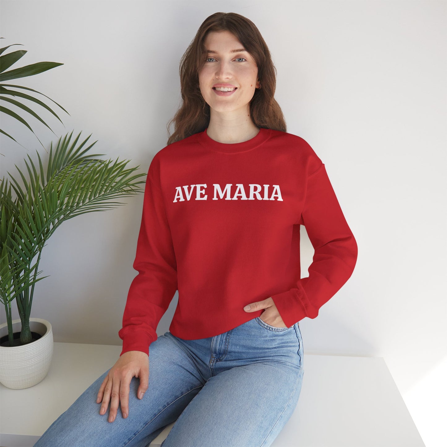 Ave Maria Crewneck Sweatshirt — Catholic Prayer Pullover