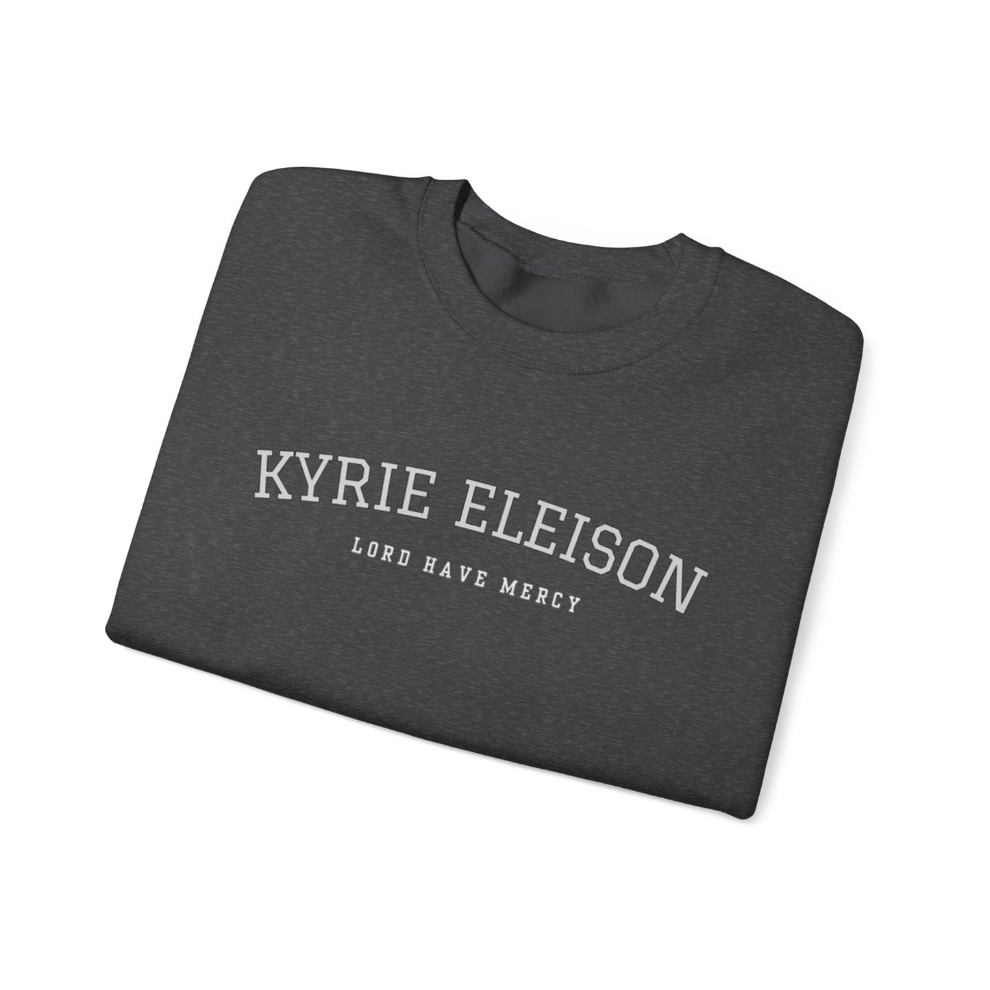 Kyrie Eleison Crewneck Sweatshirt — Catholic “Lord Have Mercy” Minimalist Pullover