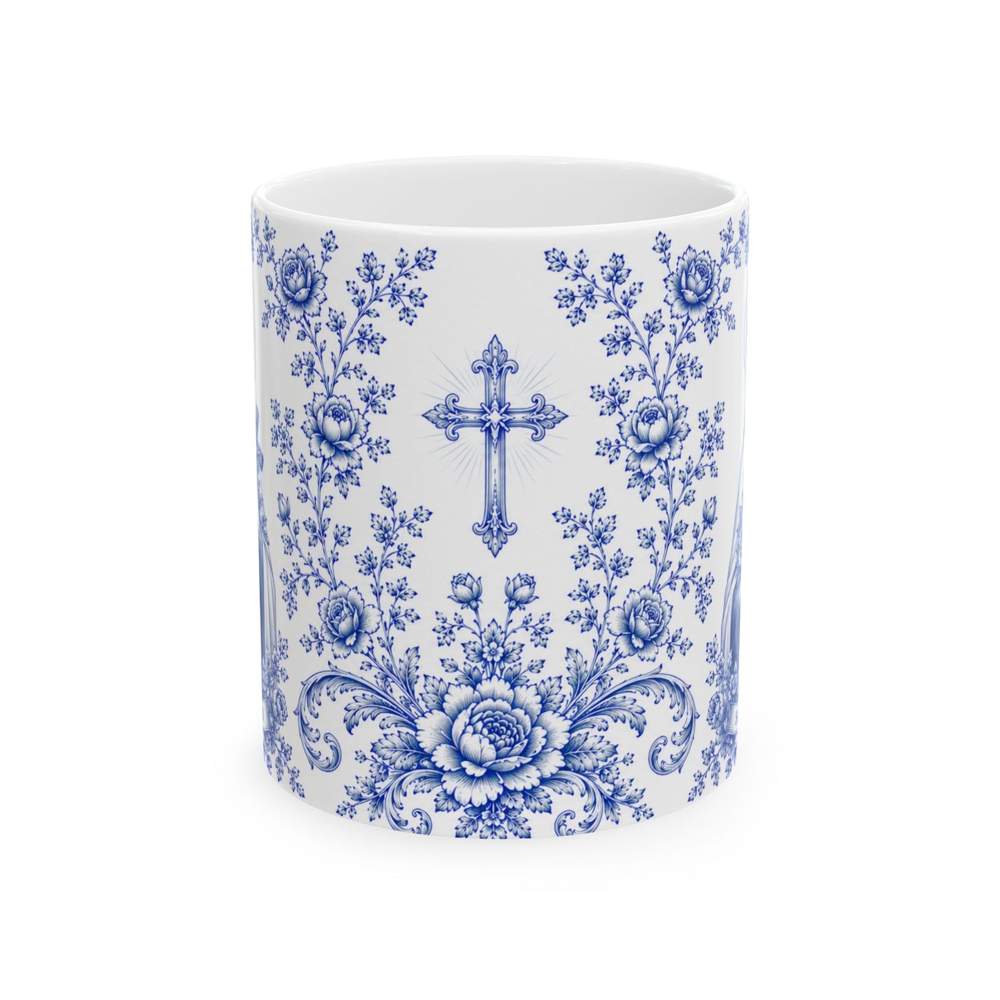 Saint Thérèse of Lisieux Catholic Mug – Blue Toile Design (11oz & 15oz)