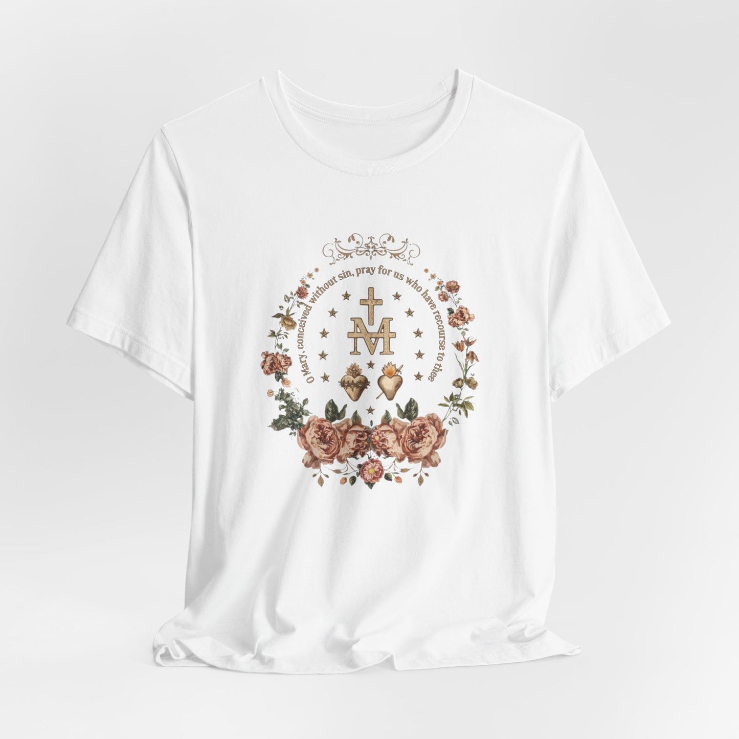 Marian Sacred Heart Shirt – Catholic Floral Mary Devotional T-Shirt