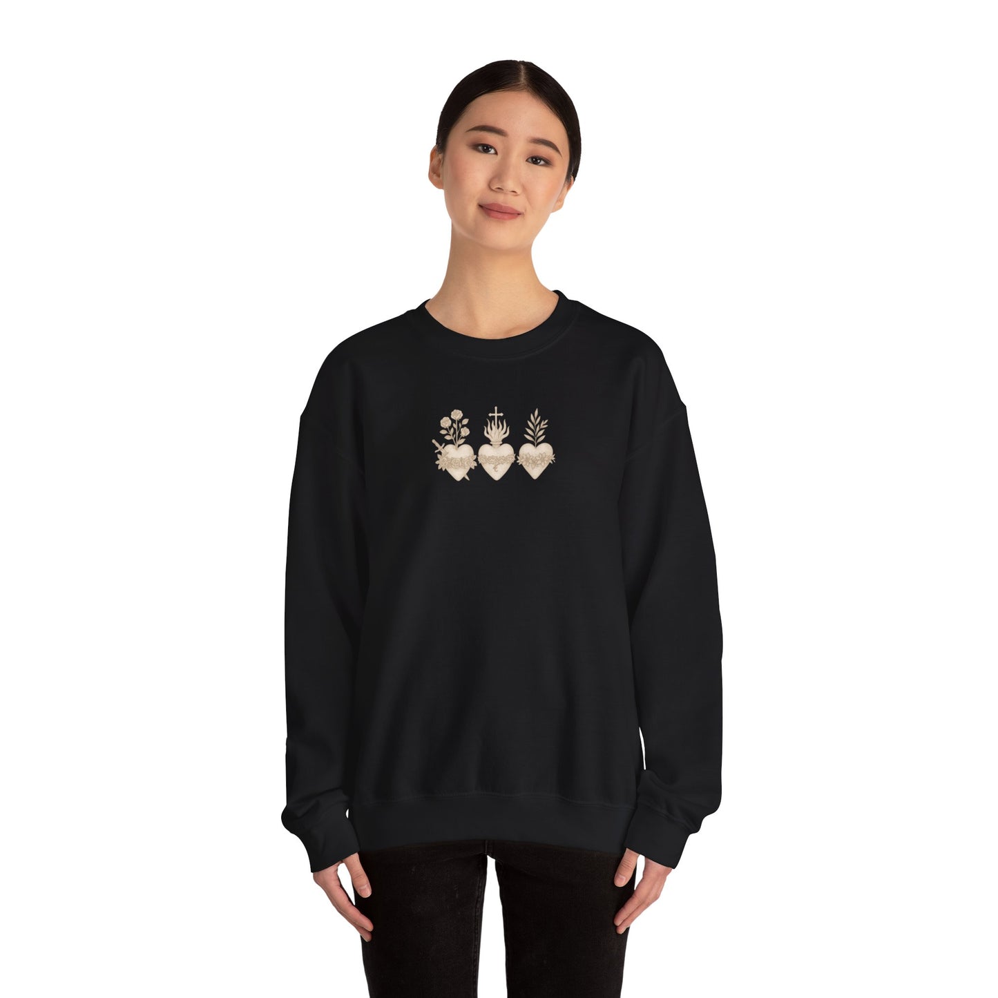 Sacred Heart Trio Catholic Shirt | Minimal Faith Tee | Jesus Mary Joseph Graphic | Christian Aesthetic Apparel