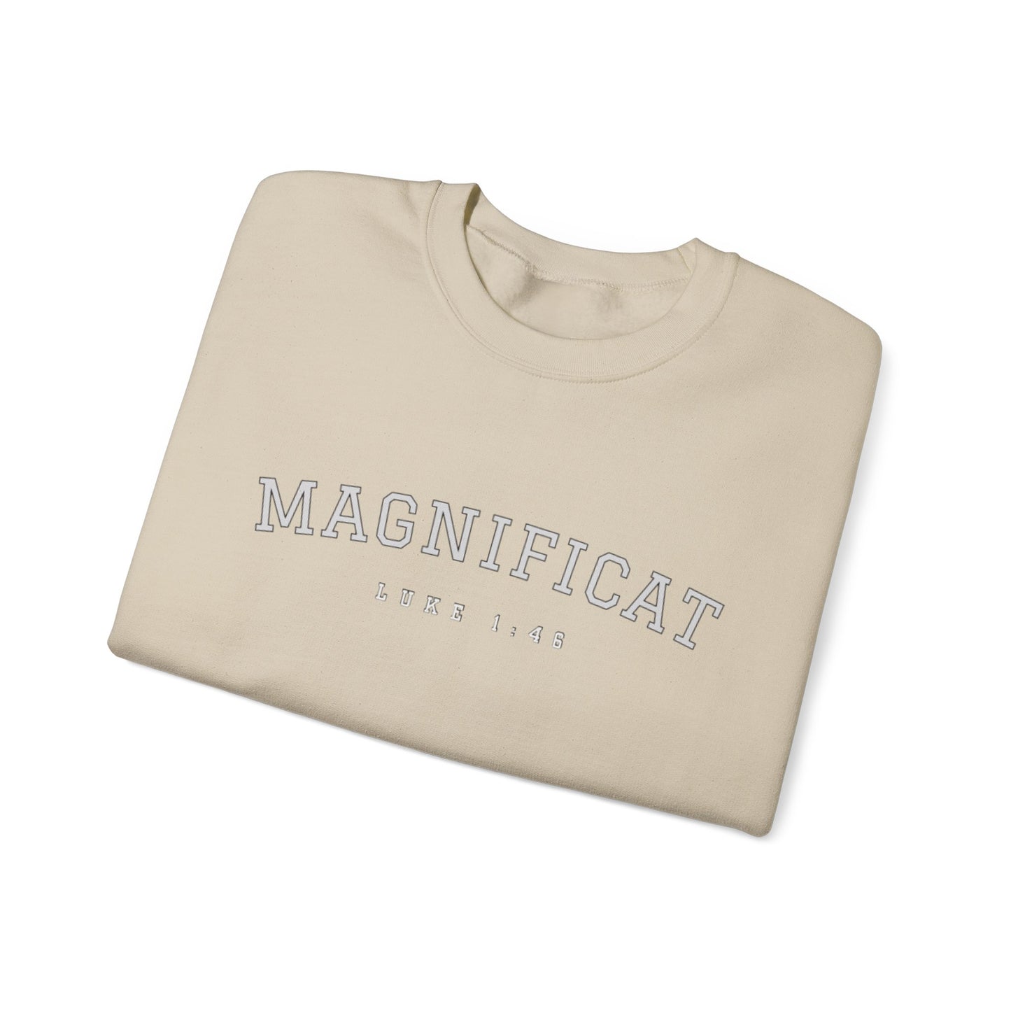 Magnificat Crewneck – Luke 1:46 Catholic Varsity Sweatshirt
