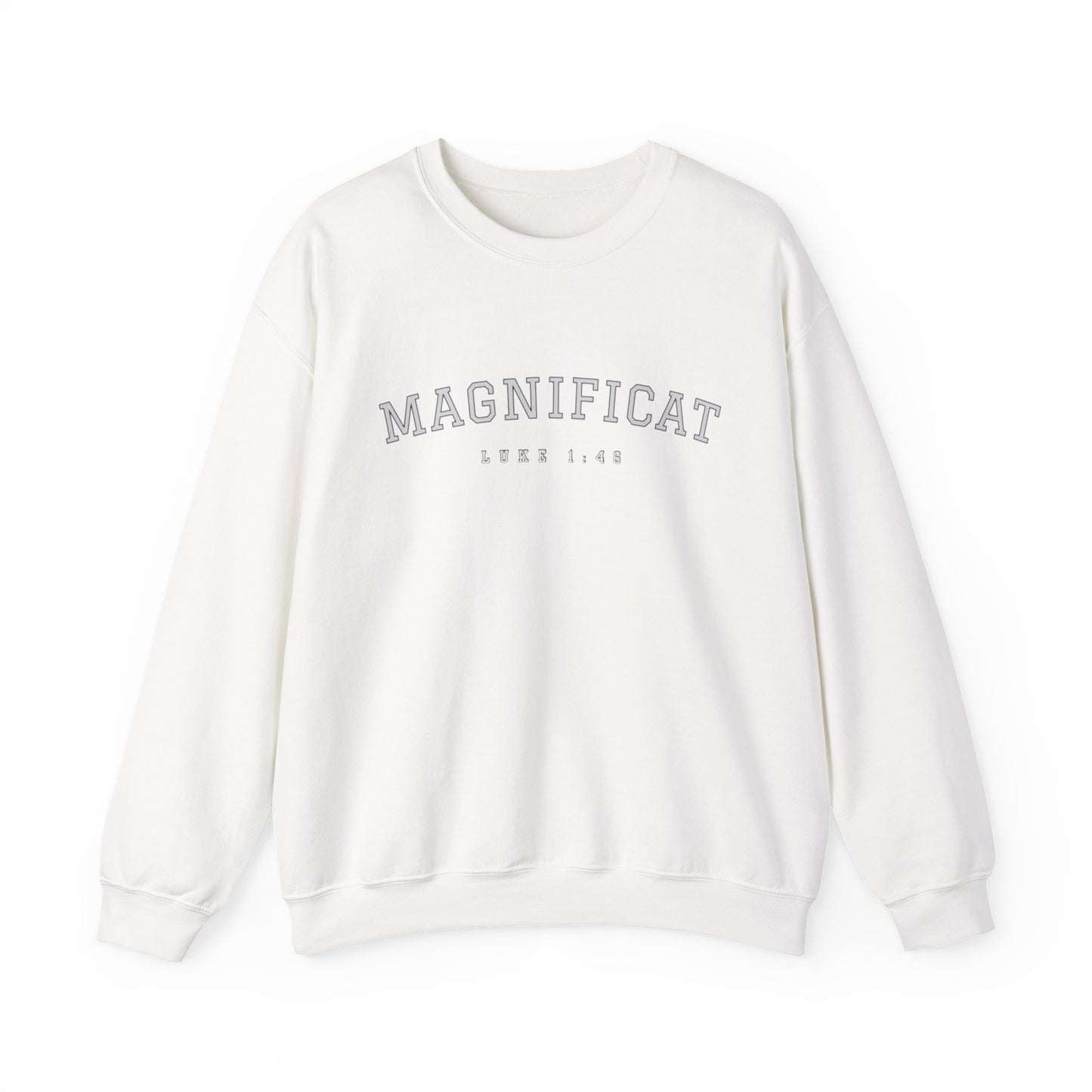 Magnificat Crewneck – Luke 1:46 Catholic Varsity Sweatshirt