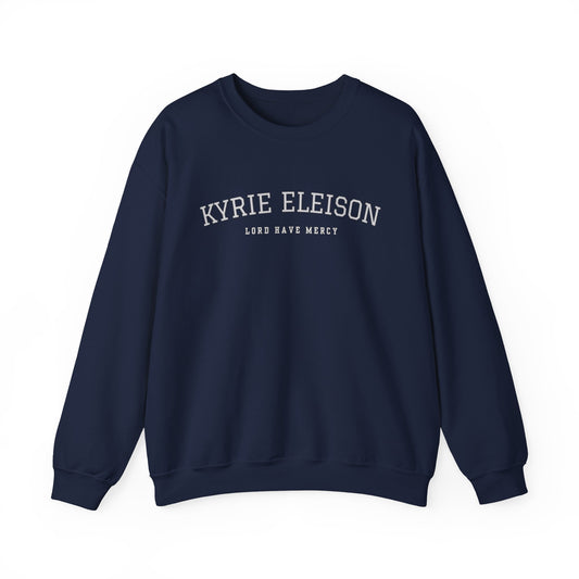 Kyrie Eleison Crewneck Sweatshirt — Catholic “Lord Have Mercy” Minimalist Pullover