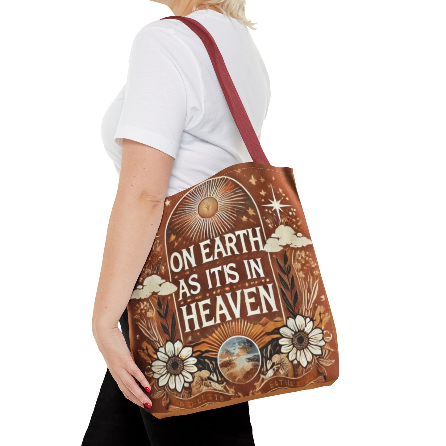 On Earth As It Is In Heaven Catholic Tote Bag — Faith-Inspired Everyday Carry
