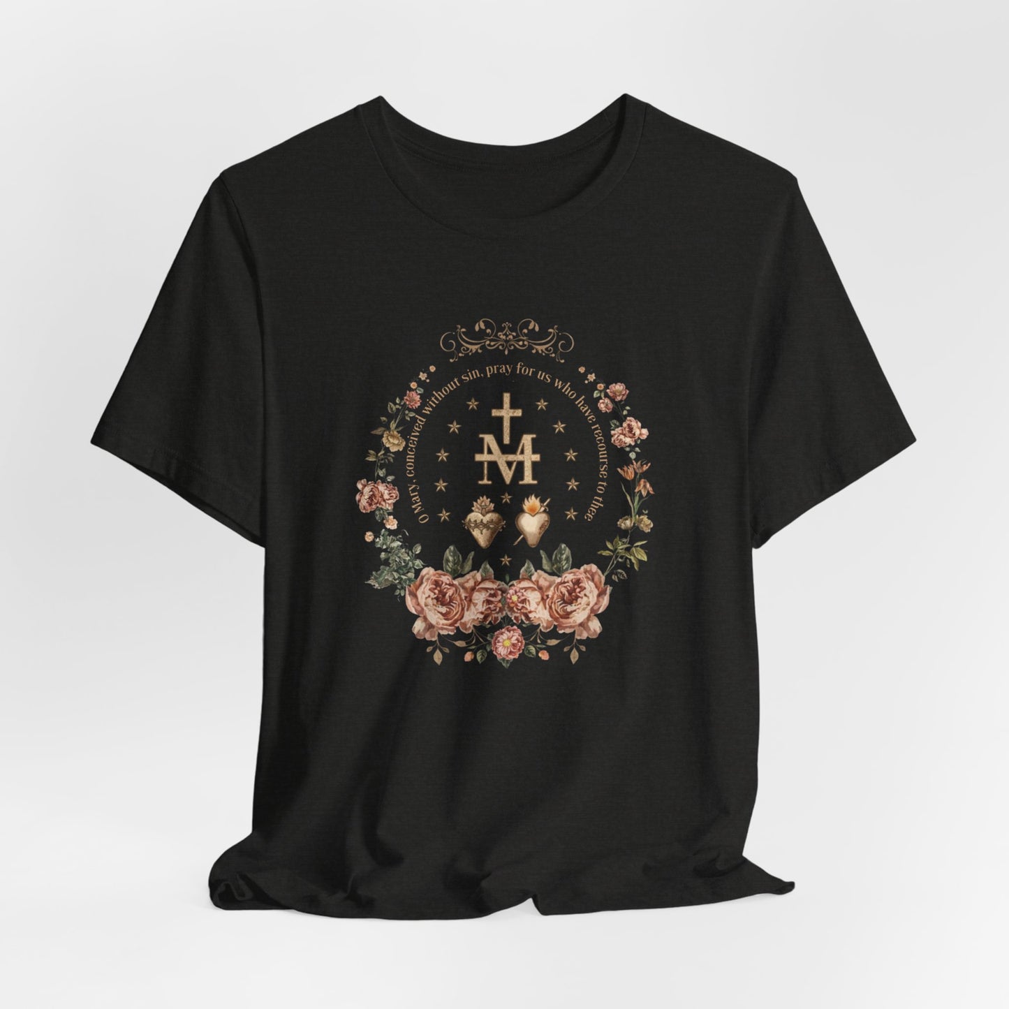 Marian Sacred Heart Shirt – Catholic Floral Mary Devotional T-Shirt