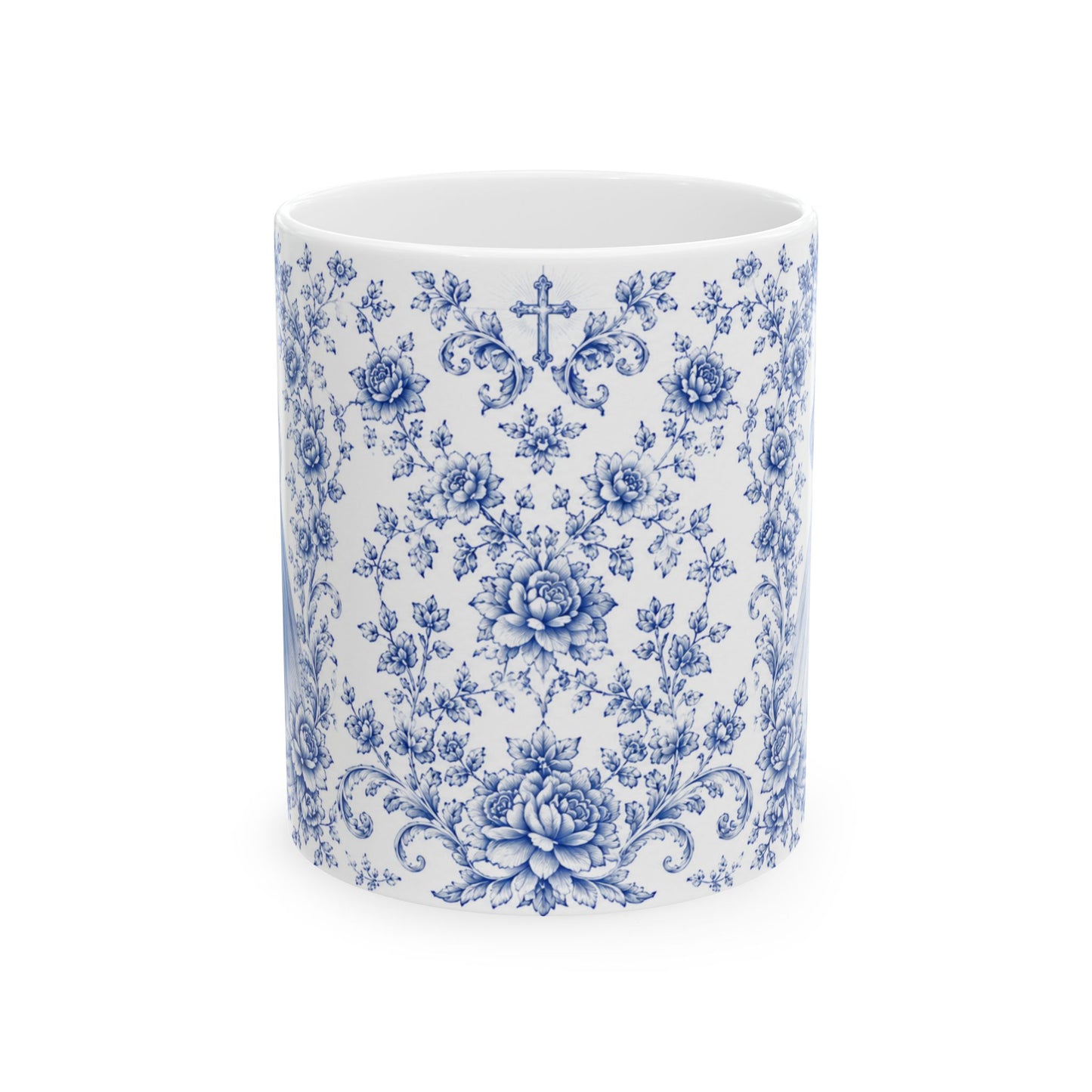 Divine Mercy Catholic Mug – Blue Toile Design (11oz & 15oz)