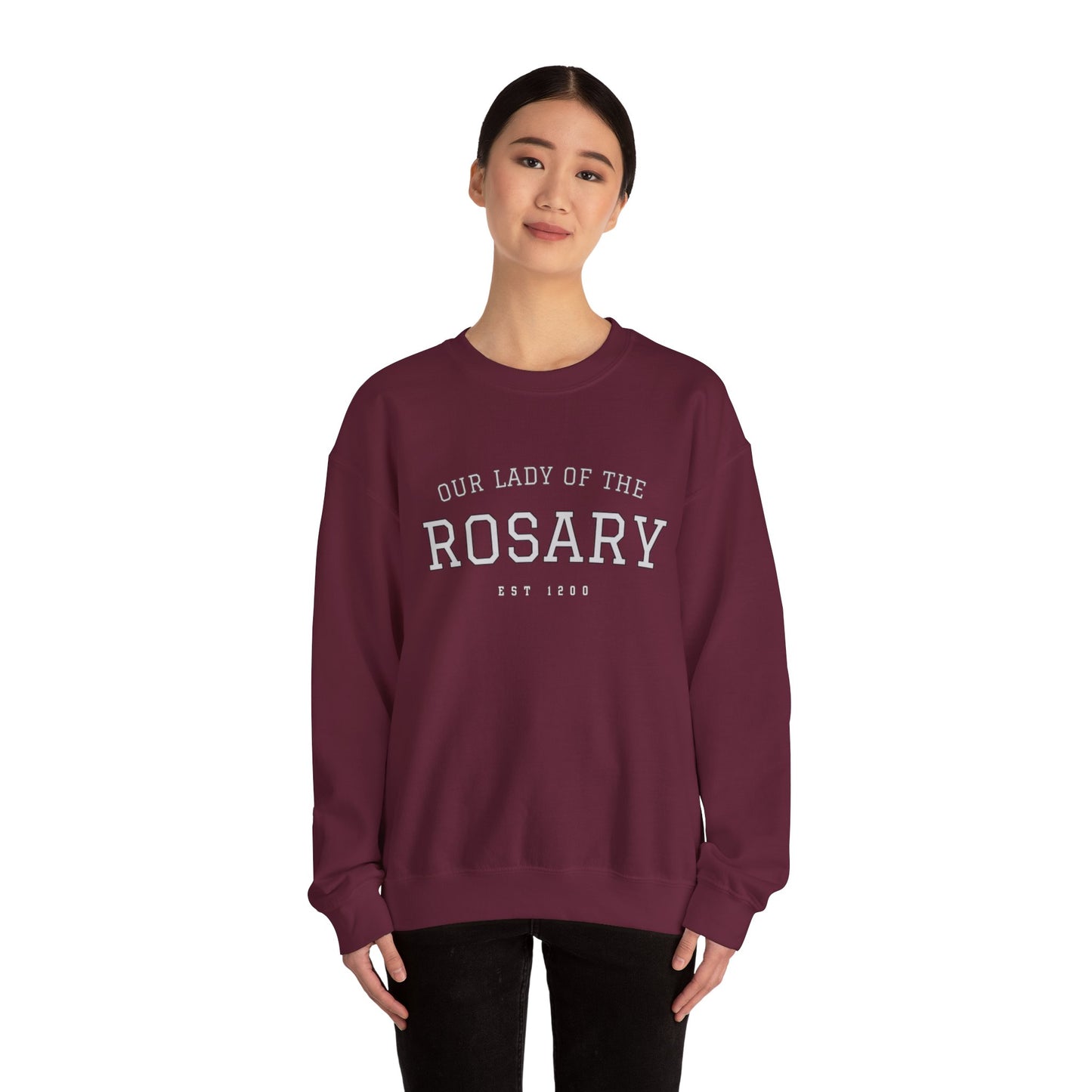 Our Lady of the Rosary Crewneck Sweatshirt — Catholic Devotional Sweatshirt