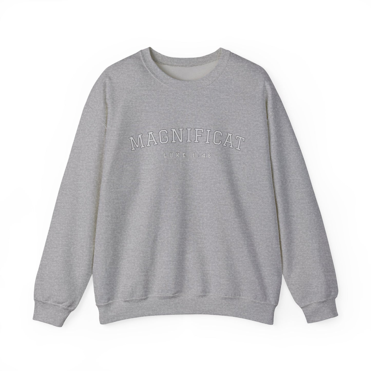 Magnificat Crewneck – Luke 1:46 Catholic Varsity Sweatshirt