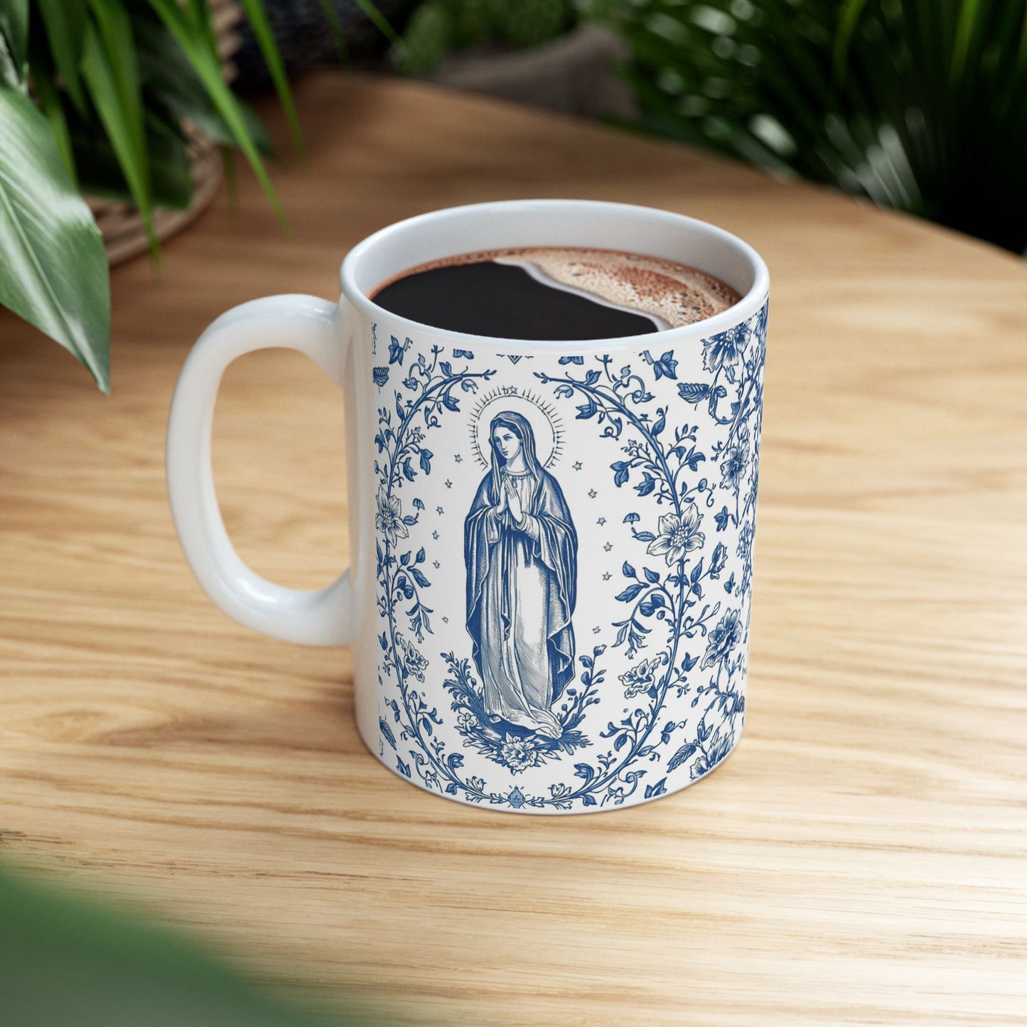 Blessed Mother Mary Ceramic Mug — Catholic Rosary Prayer Coffee Cup (11oz, 15oz)