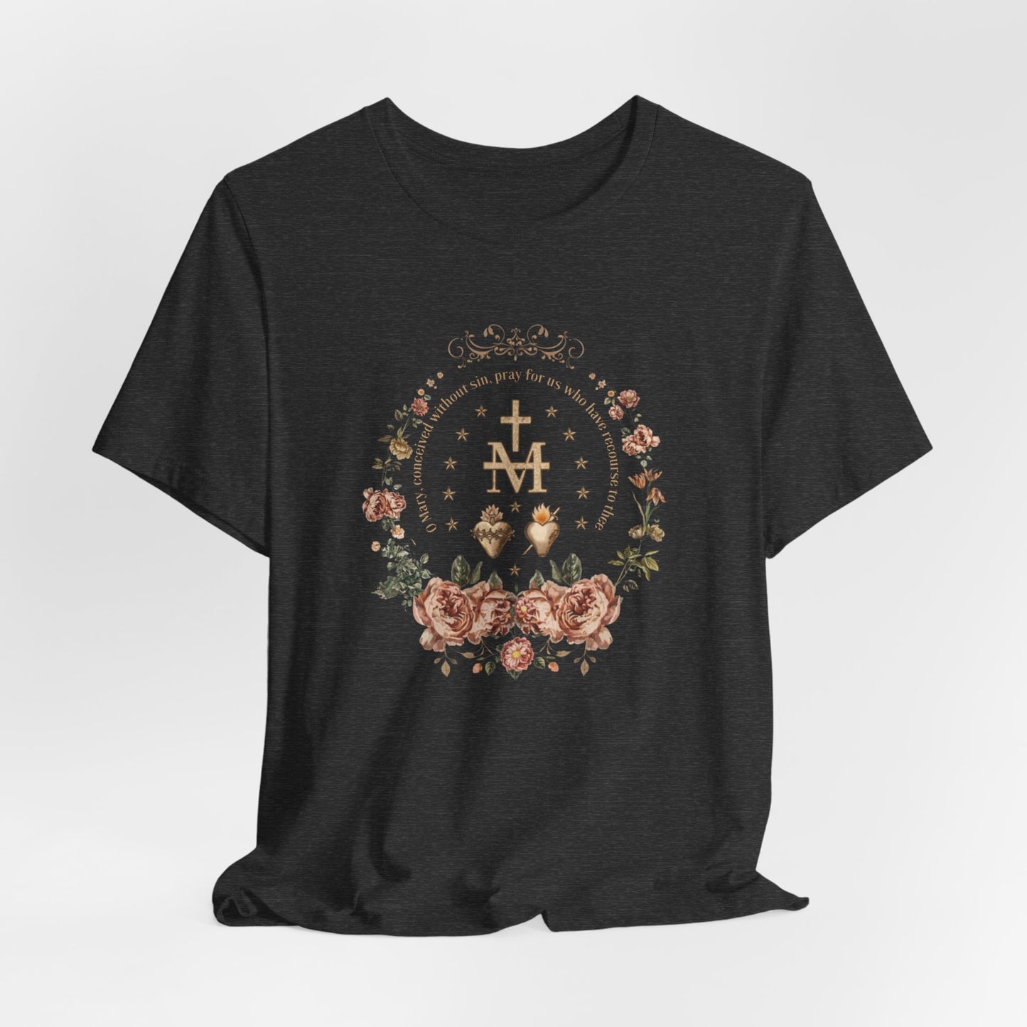 Marian Sacred Heart Shirt – Catholic Floral Mary Devotional T-Shirt
