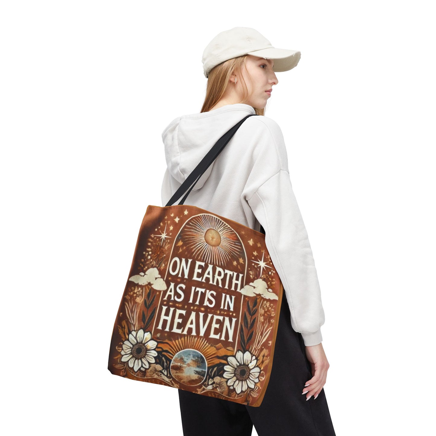 On Earth As It Is In Heaven Catholic Tote Bag — Faith-Inspired Everyday Carry