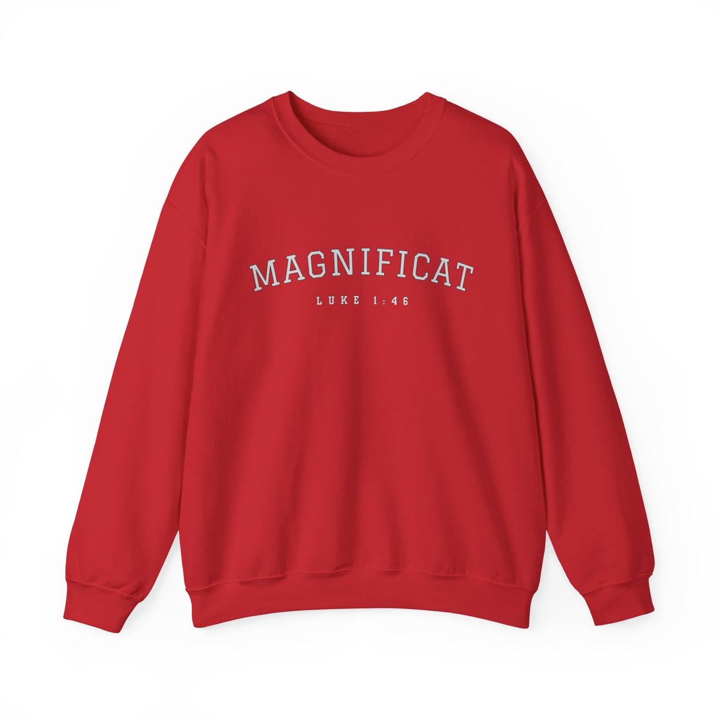 Magnificat Crewneck – Luke 1:46 Catholic Varsity Sweatshirt