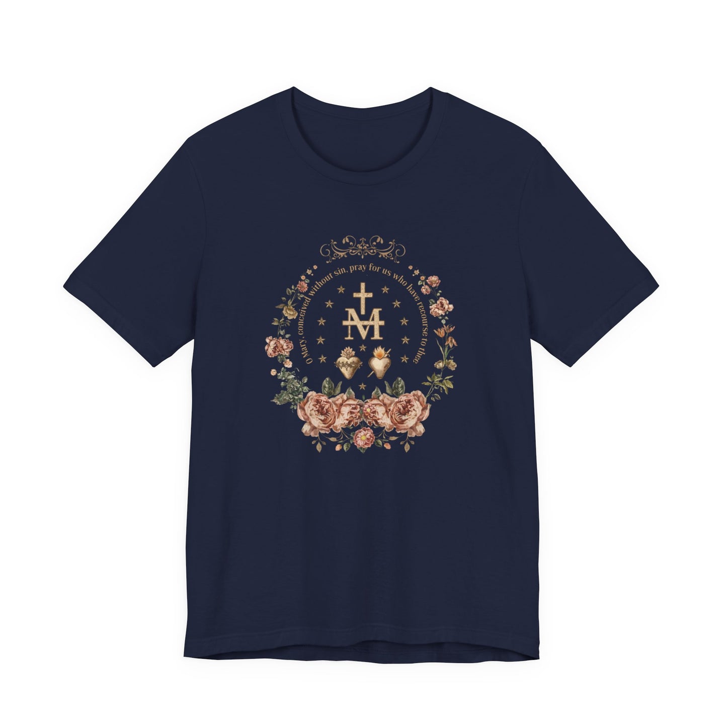 Marian Sacred Heart Shirt – Catholic Floral Mary Devotional T-Shirt