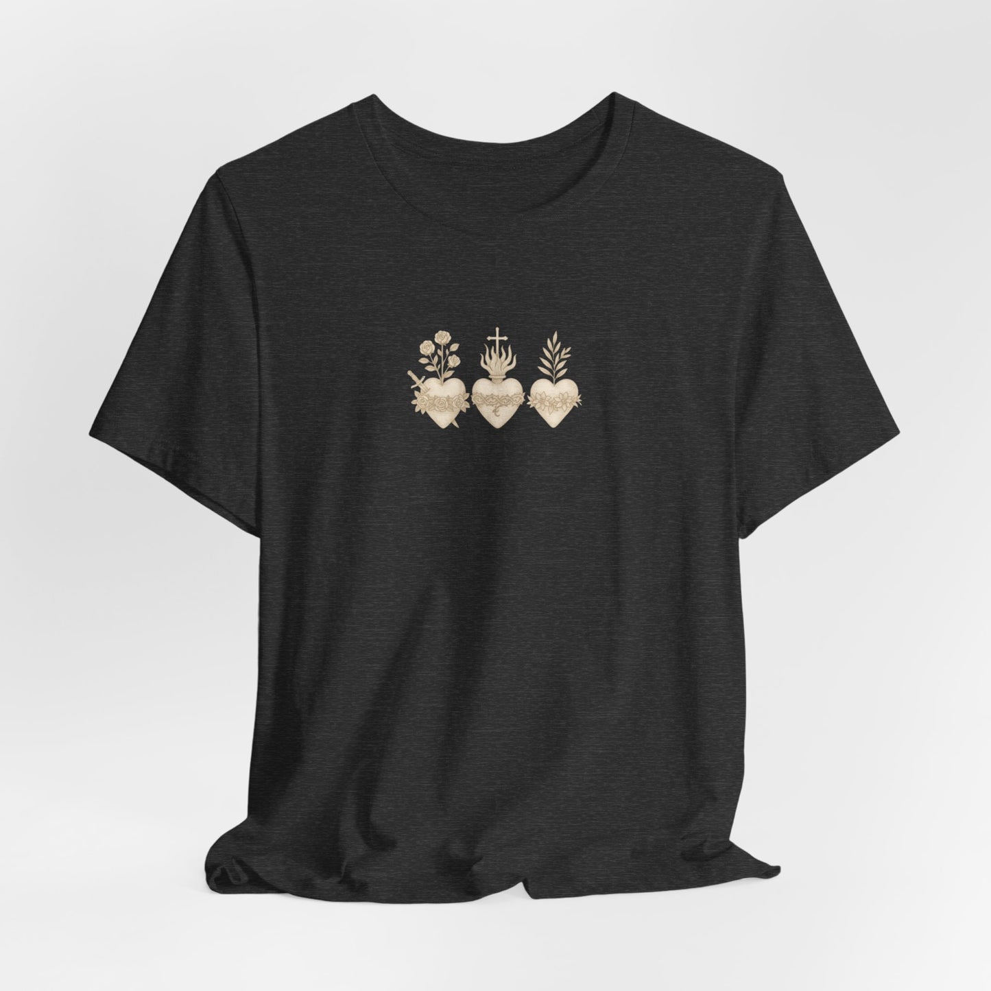 Sacred Heart Trio Graphic Tee — Minimal Vintage Botanical Hearts T-Shirt