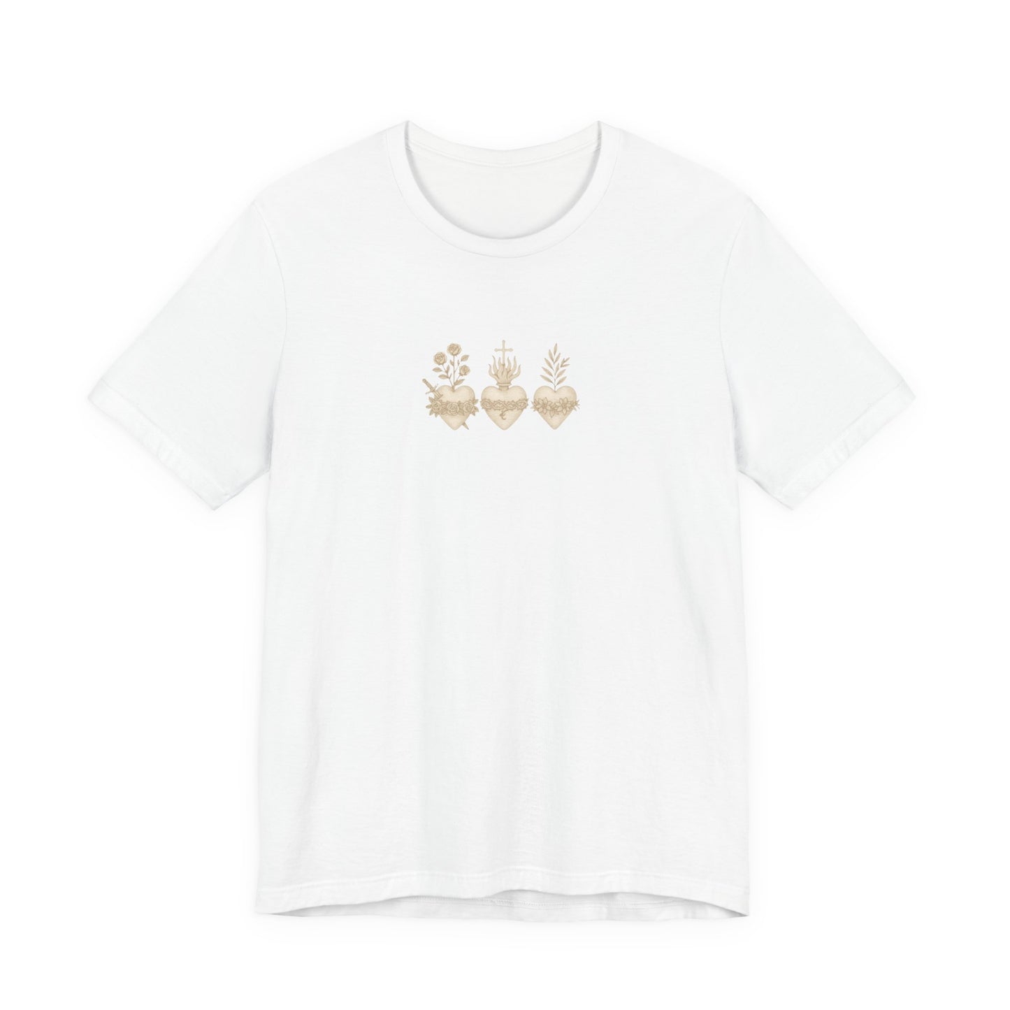 Sacred Heart Trio Graphic Tee — Minimal Vintage Botanical Hearts T-Shirt