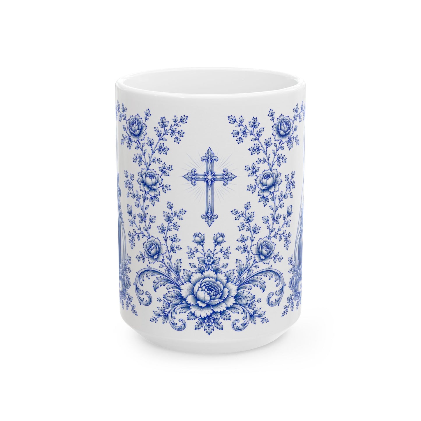 Saint Thérèse of Lisieux Catholic Mug – Blue Toile Design (11oz & 15oz)