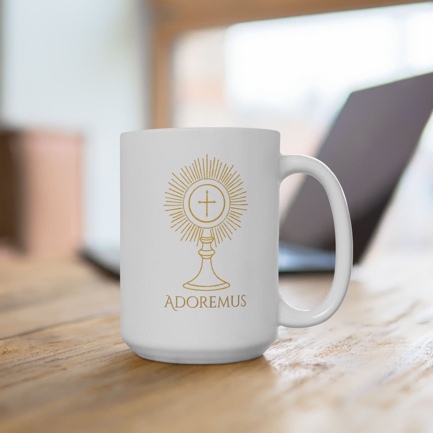 Catholic Monstrance Ceramic Mug — Eucharist Devotional Coffee Cup (15oz)