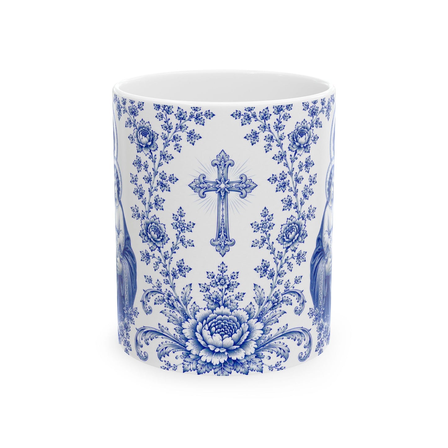 Saint Joseph Catholic Mug – Blue Toile Design (11oz & 15oz)