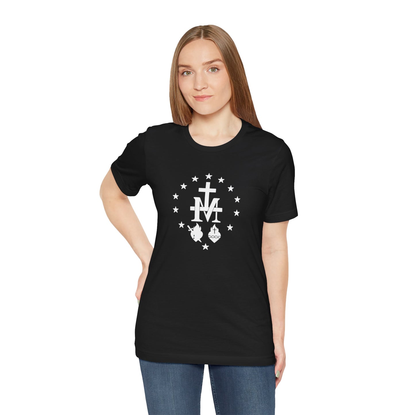Marian Monogram Sacred & Immaculate Heart T-Shirt | Catholic Devotional Shirt