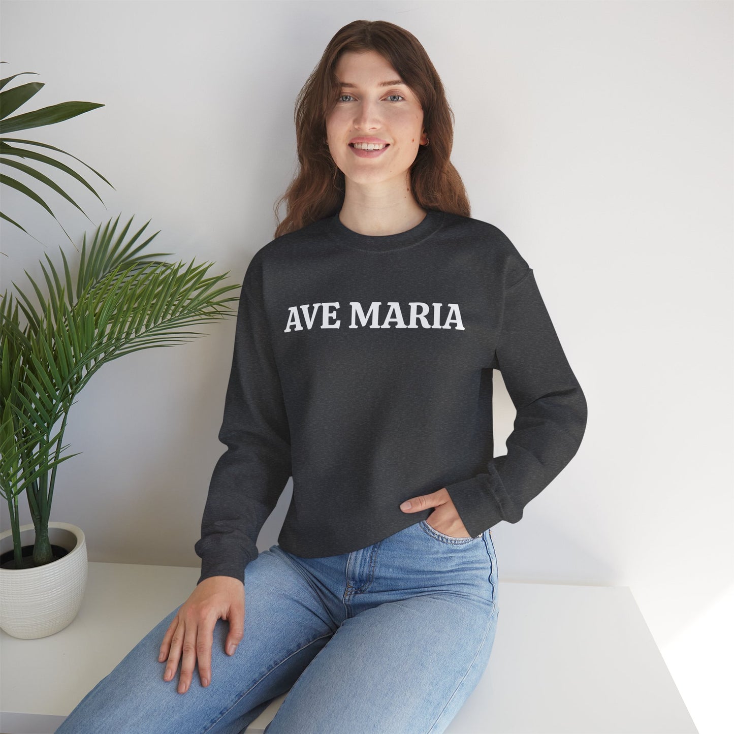Ave Maria Crewneck Sweatshirt — Catholic Prayer Pullover