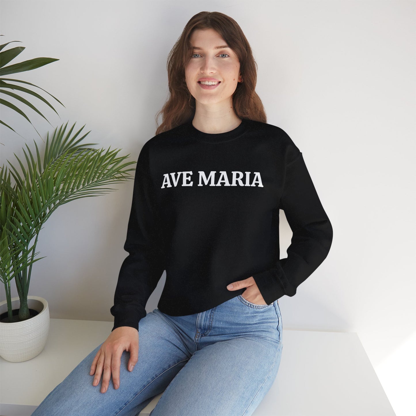 Ave Maria Crewneck Sweatshirt — Catholic Prayer Pullover