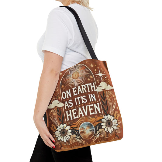 On Earth As It Is In Heaven Catholic Tote Bag — Faith-Inspired Everyday Carry