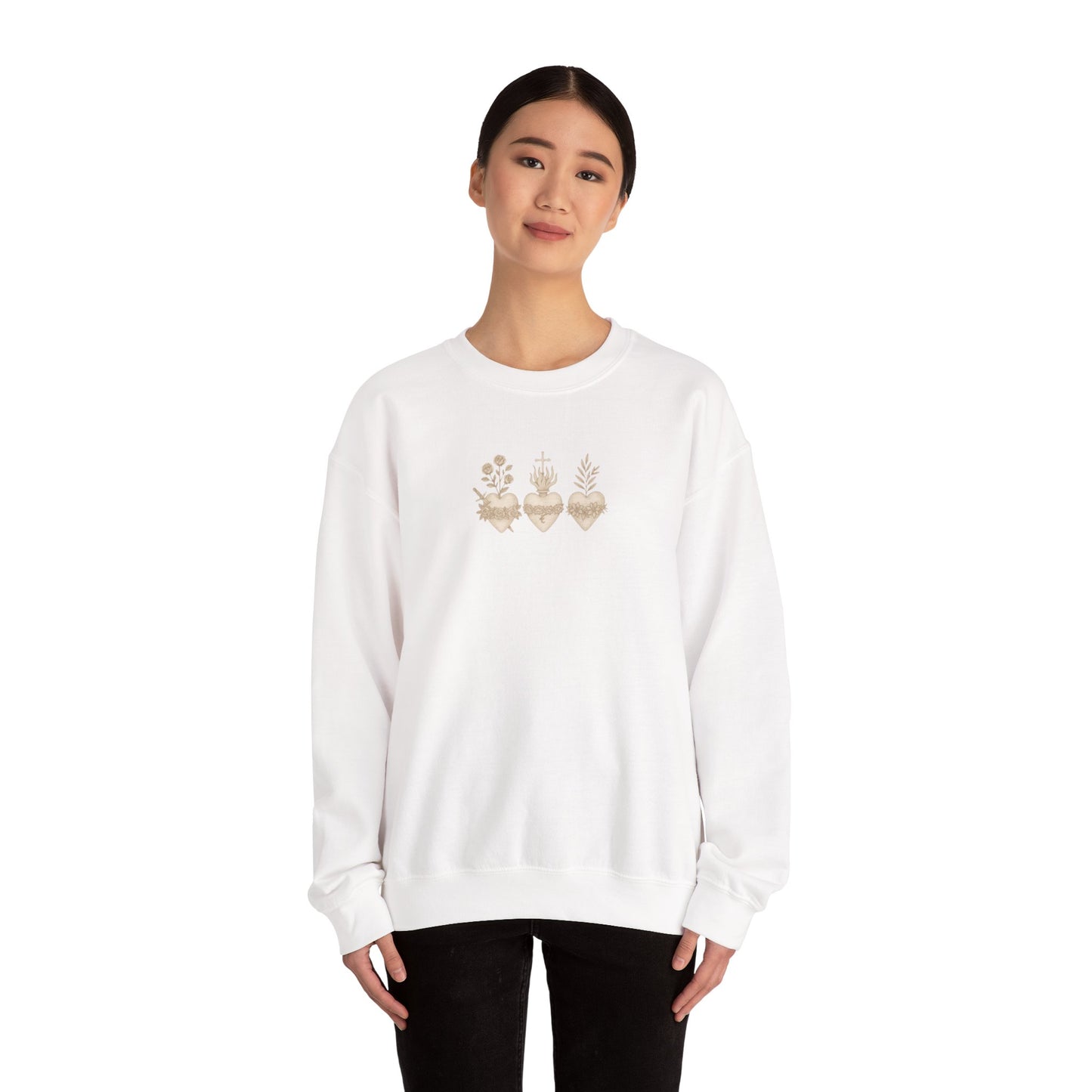 Sacred Heart Trio Catholic Shirt | Minimal Faith Tee | Jesus Mary Joseph Graphic | Christian Aesthetic Apparel