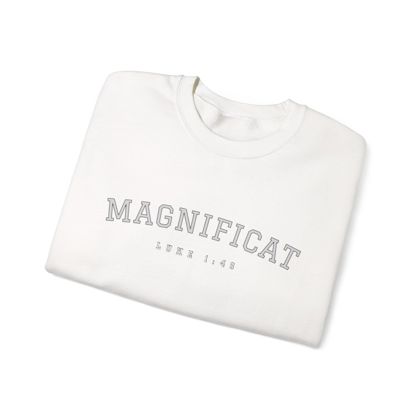 Magnificat Crewneck – Luke 1:46 Catholic Varsity Sweatshirt