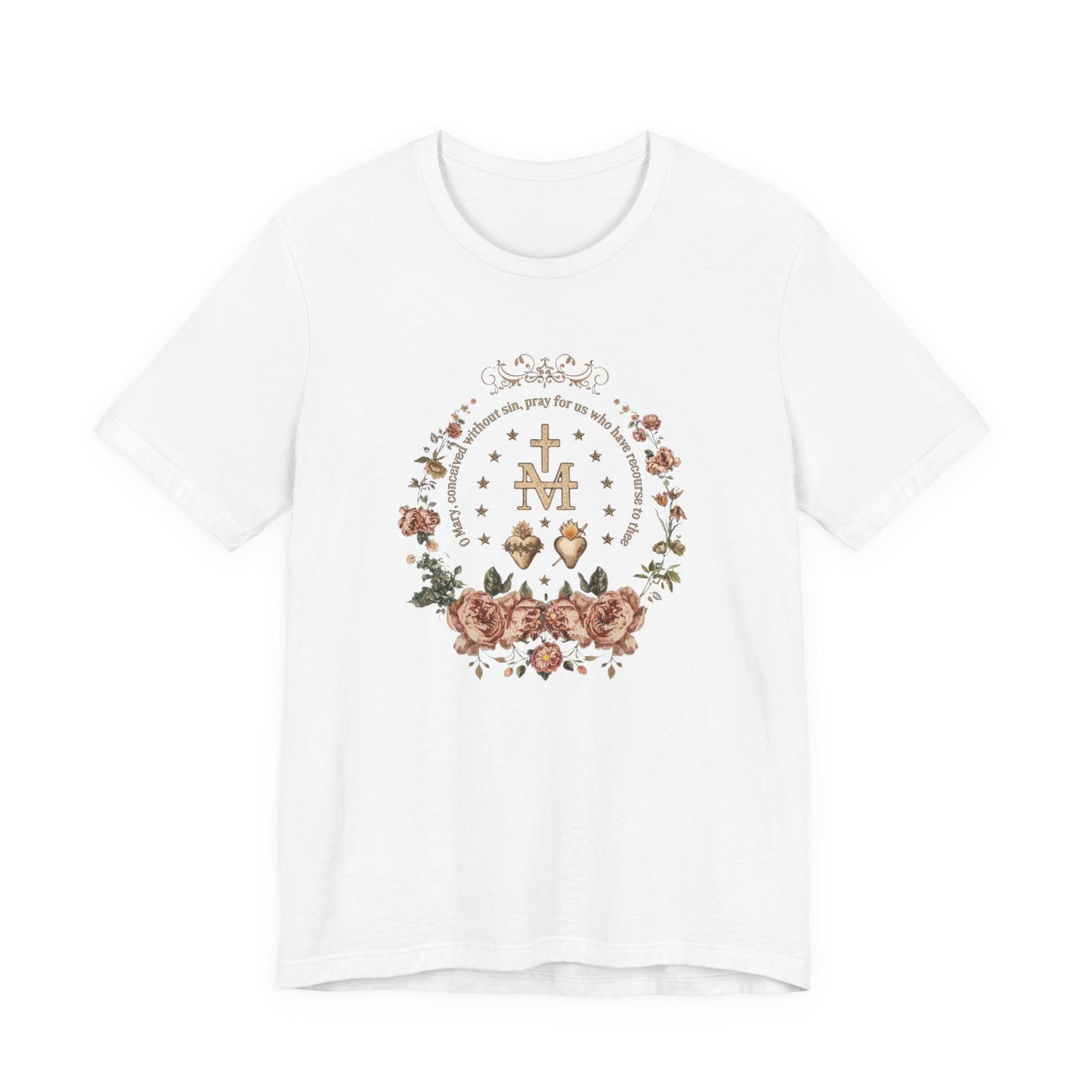 Marian Sacred Heart Shirt – Catholic Floral Mary Devotional T-Shirt