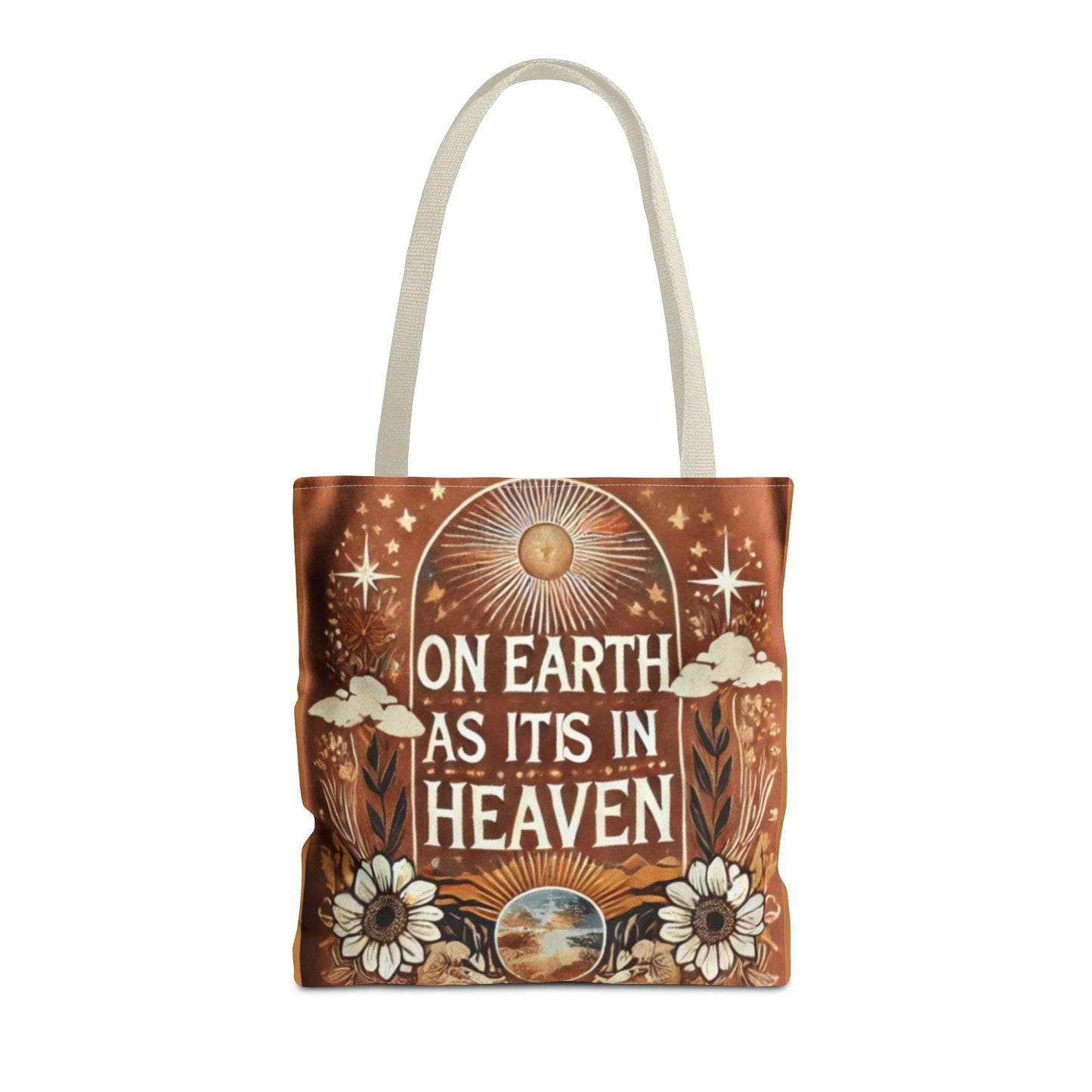 On Earth As It Is In Heaven Catholic Tote Bag — Faith-Inspired Everyday Carry