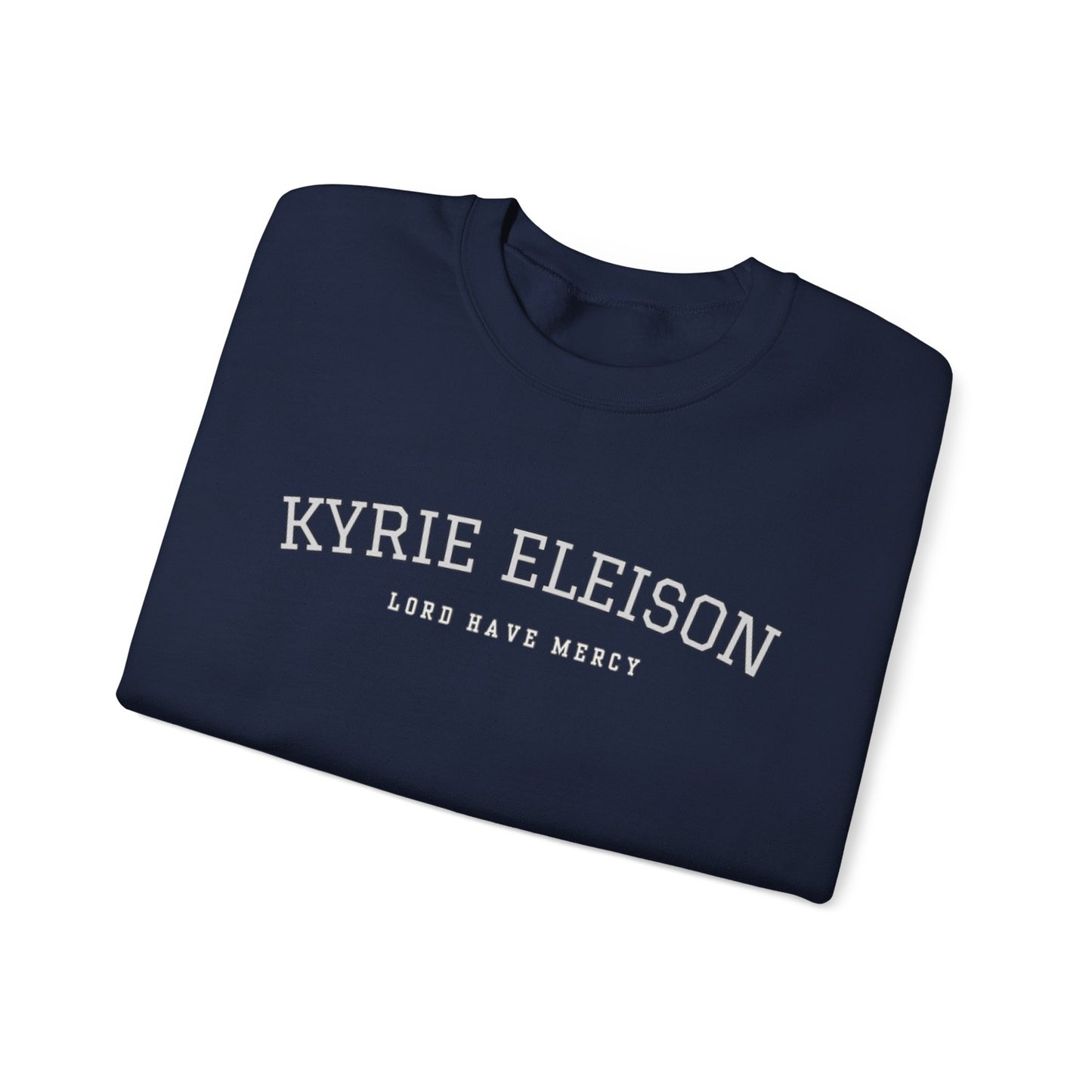 Kyrie Eleison Crewneck Sweatshirt — Catholic “Lord Have Mercy” Minimalist Pullover