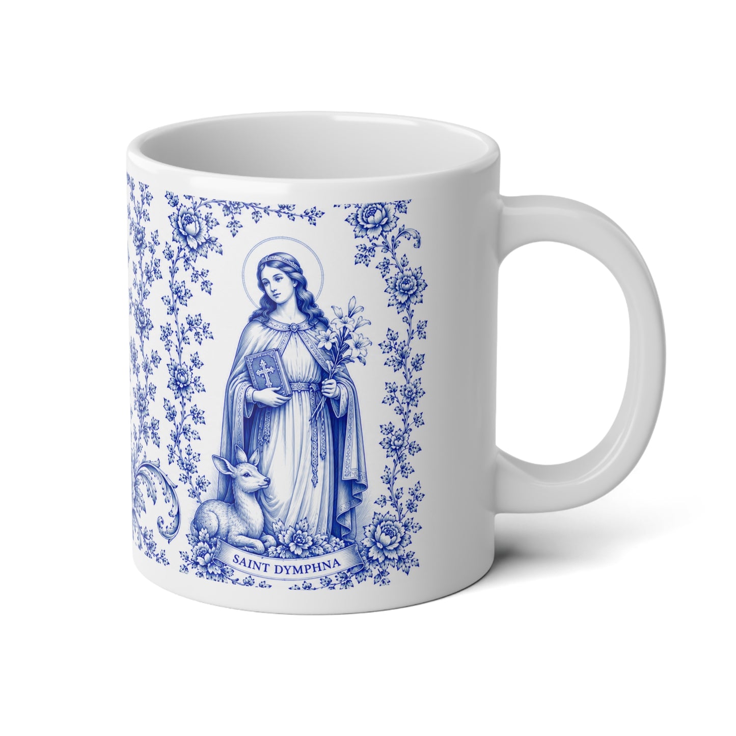 Saint Dymphna Jumbo Mug — 20oz Catholic Prayer Coffee Cup