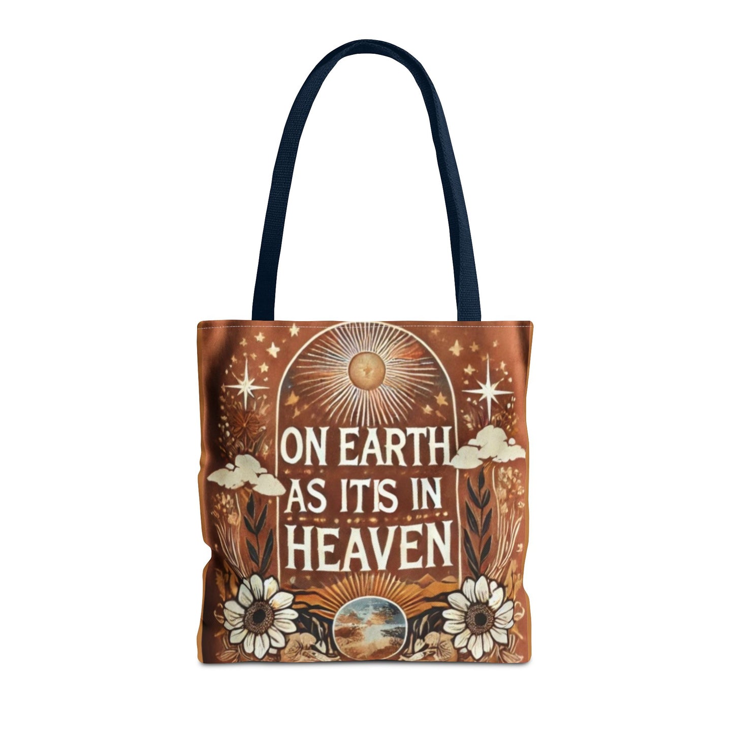 On Earth As It Is In Heaven Catholic Tote Bag — Faith-Inspired Everyday Carry