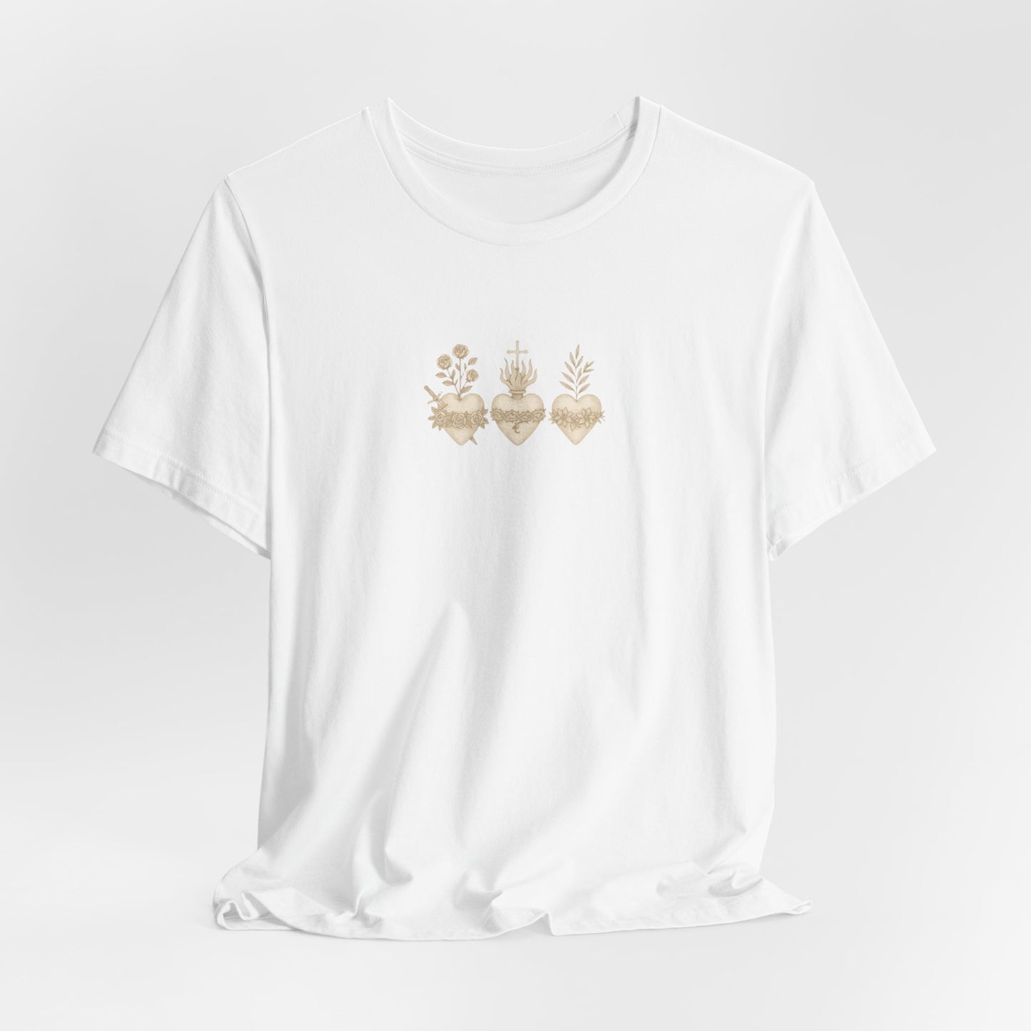 Sacred Heart Trio Graphic Tee — Minimal Vintage Botanical Hearts T-Shirt